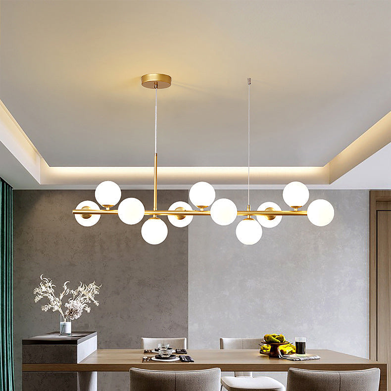 Luxury Dining Table Pendant Lamp 9-Light Linear Chandelier | Iron Glass | 83×24cm | Adjustable Height 1m | Modern Dining Room Lighting