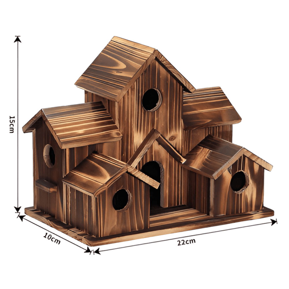 Wooden Hanging Birdhouse for Garden & Balcony | Weatherproof Natural Wood Design | Easy Hang Bird Feeder Shelter | 20 x 14 x 15 cm
