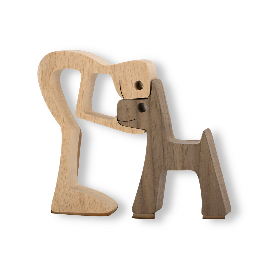 Paws of Love – Handcrafted Wooden Sculpture of Dog & Human | Symbol of Eternal Connection