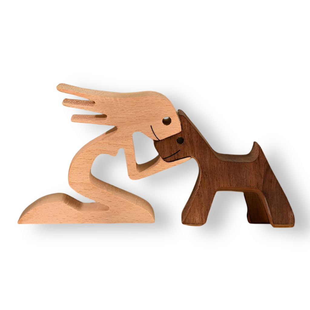 Paws of Love – Handcrafted Wooden Sculpture of Dog & Human | Symbol of Eternal Connection
