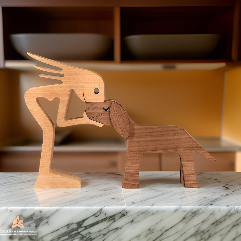 Paws of Love – Handcrafted Wooden Sculpture of Dog & Human | Symbol of Eternal Connection