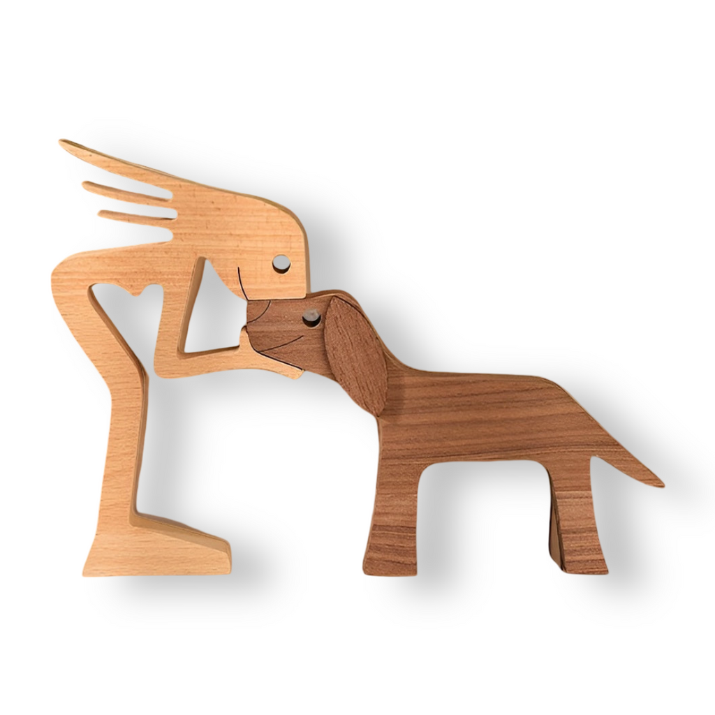 Paws of Love – Handcrafted Wooden Sculpture of Dog & Human | Symbol of Eternal Connection