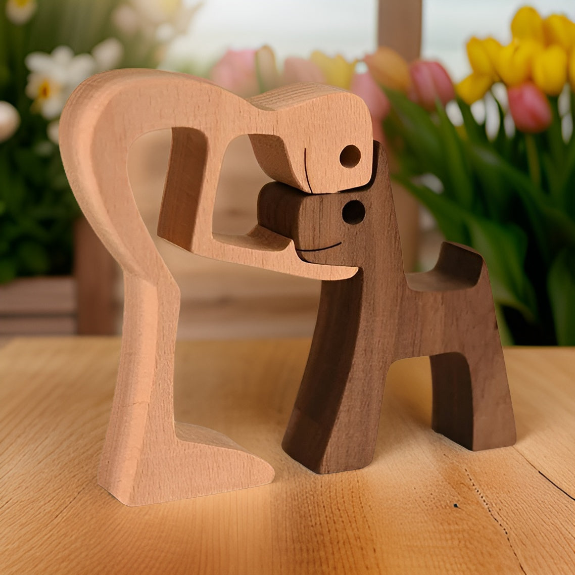 Paws of Love – Handcrafted Wooden Sculpture of Dog & Human | Symbol of Eternal Connection
