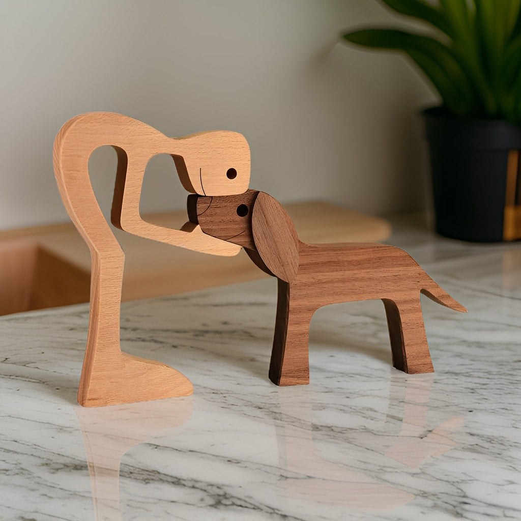 Paws of Love – Handcrafted Wooden Sculpture of Dog & Human | Symbol of Eternal Connection