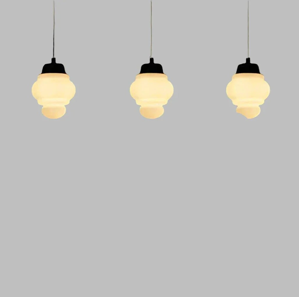 Vintage White Milk Glass Geometric Jar Pendant Lamp | E27 Hanging Light | Adjustable Cord | Decorative Ambient Lighting