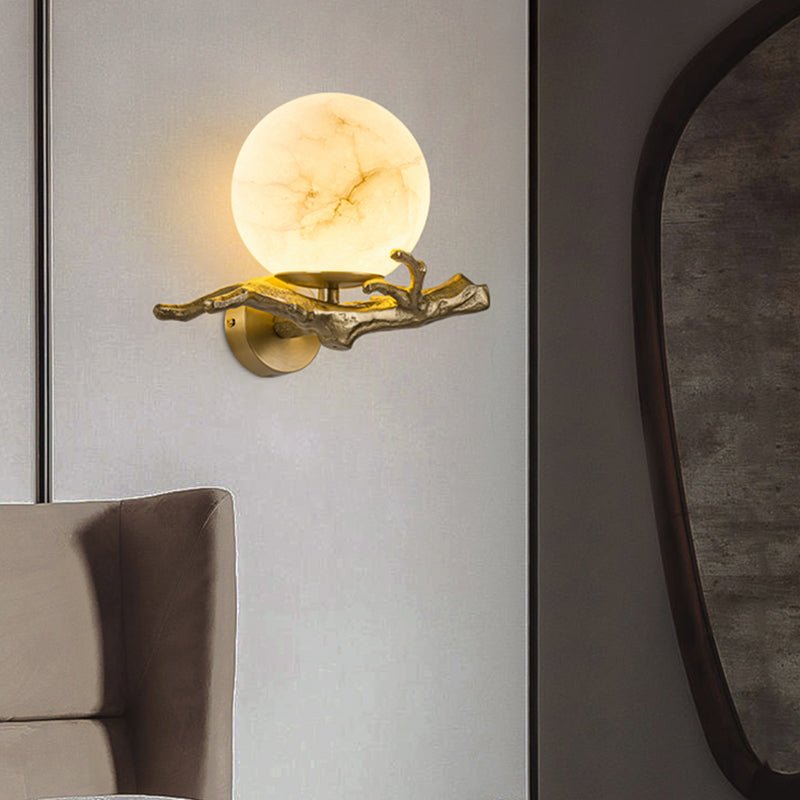 Modern Marble Wall Lamp Scandinavian Design | Copper Stone Wall Light | LED Indoor Lighting | Luxury Minimalist Fixture | 30cm