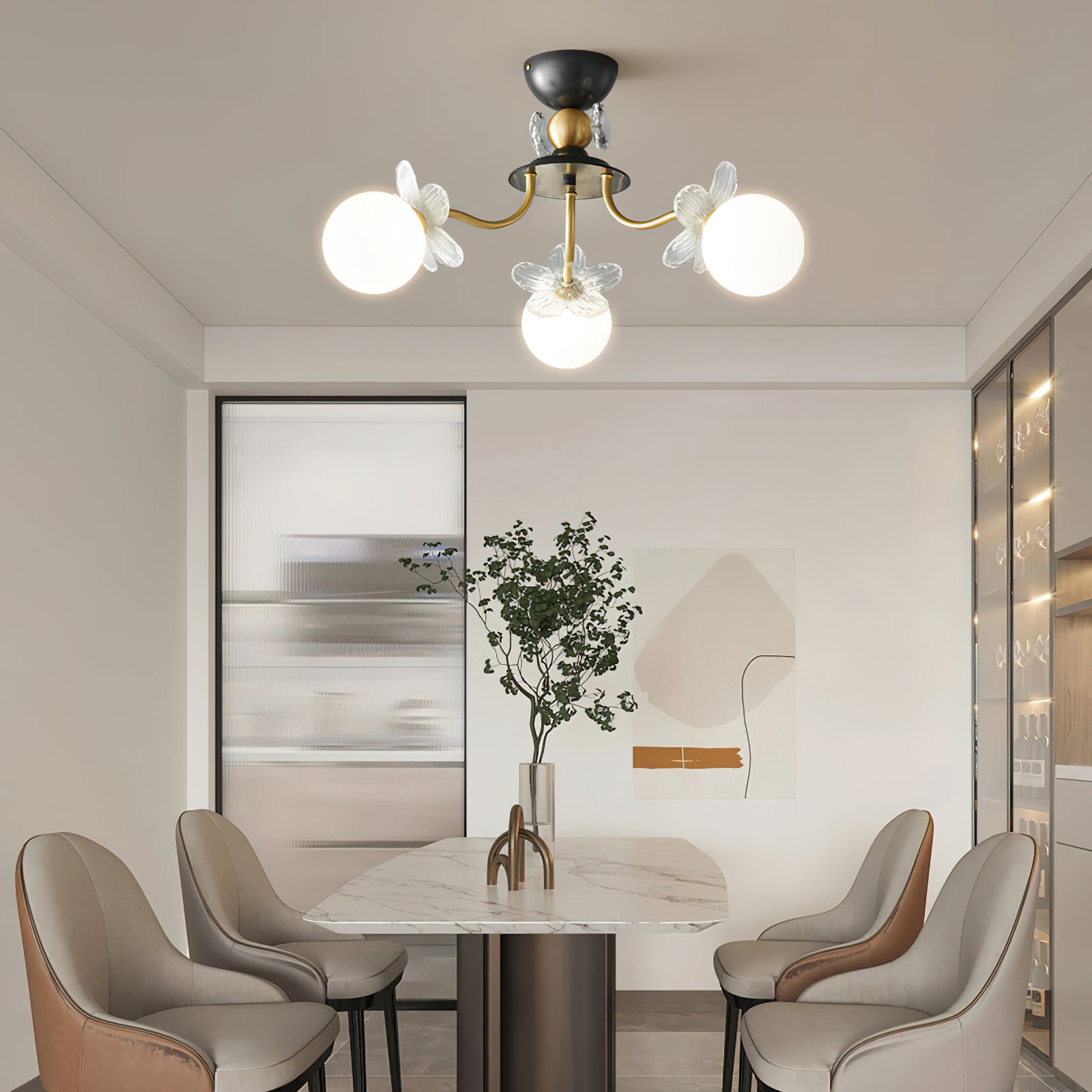 Glass Chandelier with Blossom Flower