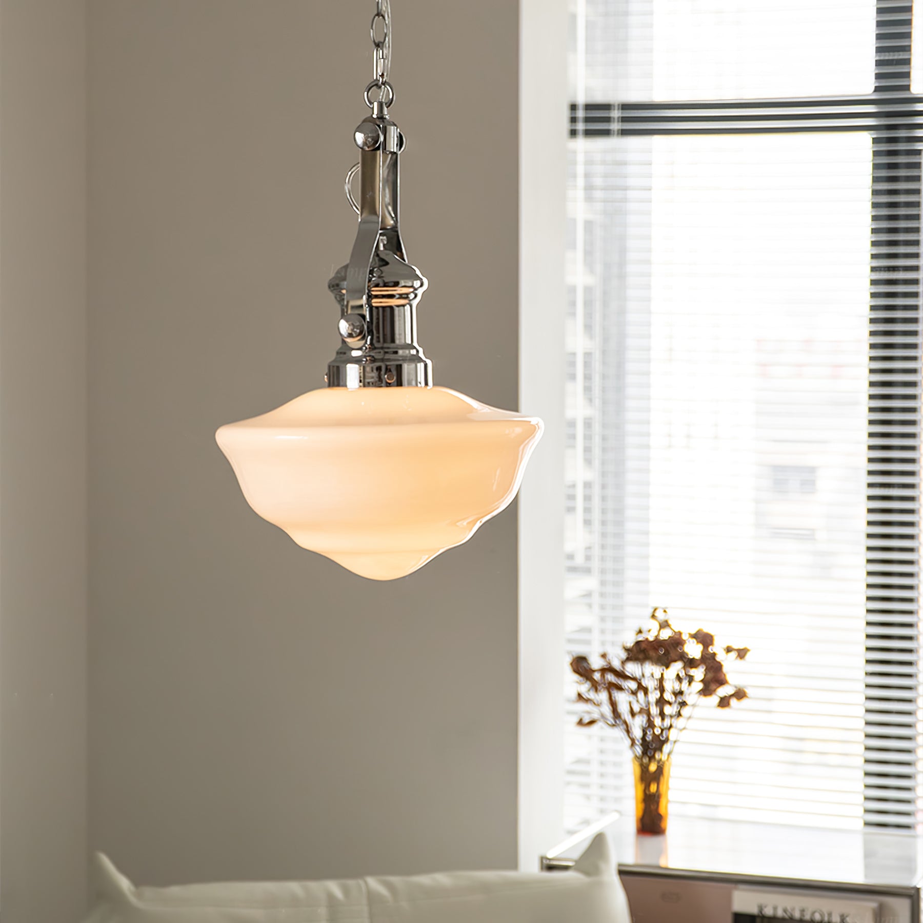 Schoolhouse Pendant Light | Lavagna Glass Hanging Lamp | Metal & Glass Design | E26/E27 Compatible | Farmhouse Modern Ceiling Light
