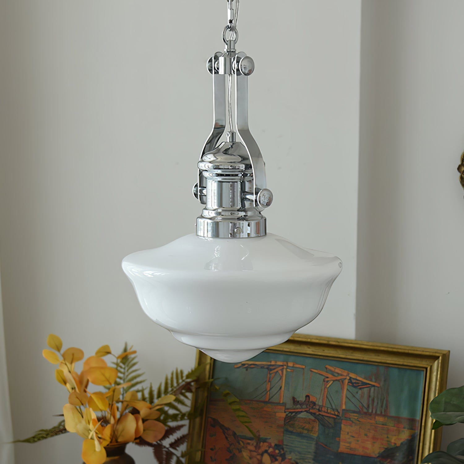Schoolhouse Pendant Light | Lavagna Glass Hanging Lamp | Metal & Glass Design | E26/E27 Compatible | Farmhouse Modern Ceiling Light