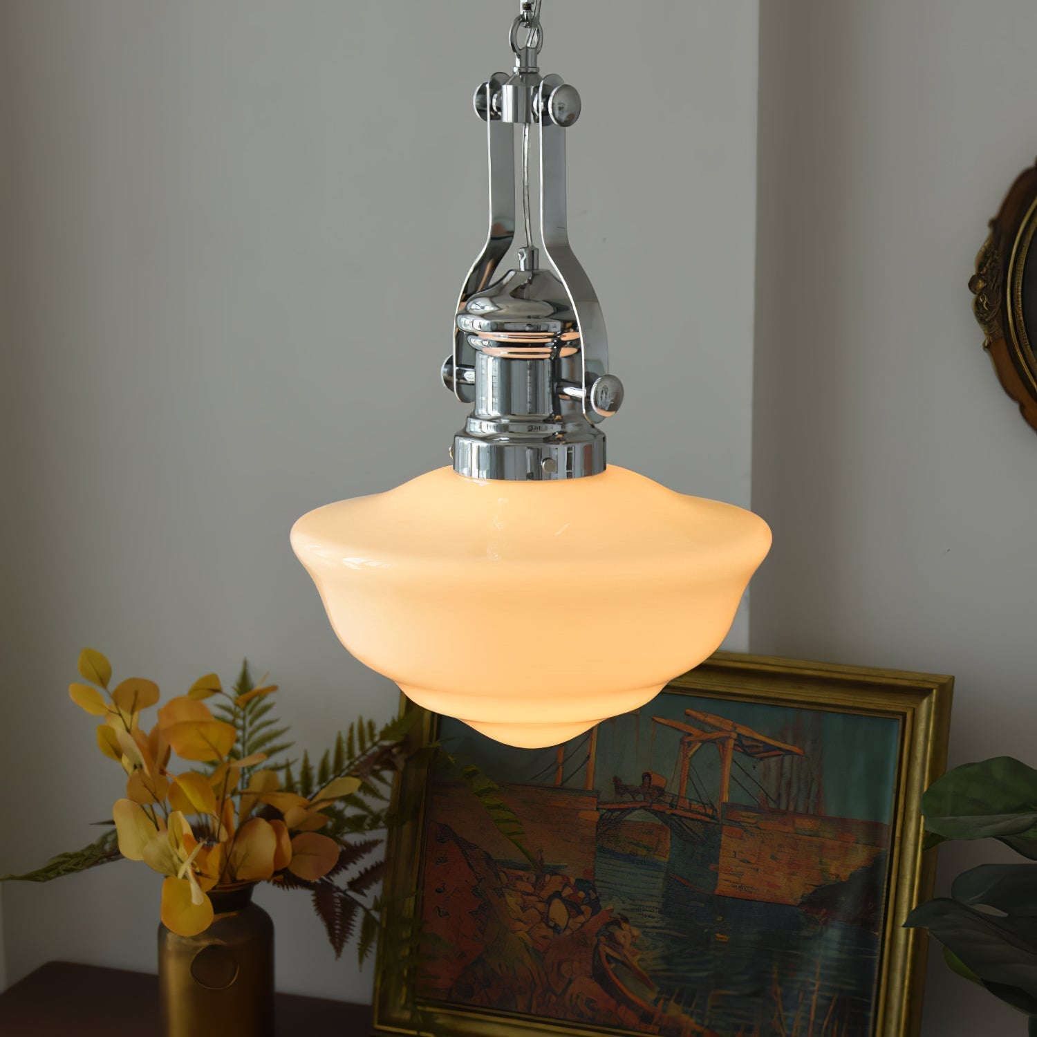 Schoolhouse Pendant Light | Lavagna Glass Hanging Lamp | Metal & Glass Design | E26/E27 Compatible | Farmhouse Modern Ceiling Light
