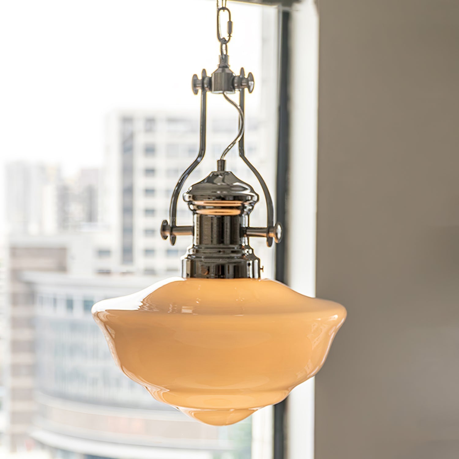 Schoolhouse Pendant Light | Lavagna Glass Hanging Lamp | Metal & Glass Design | E26/E27 Compatible | Farmhouse Modern Ceiling Light