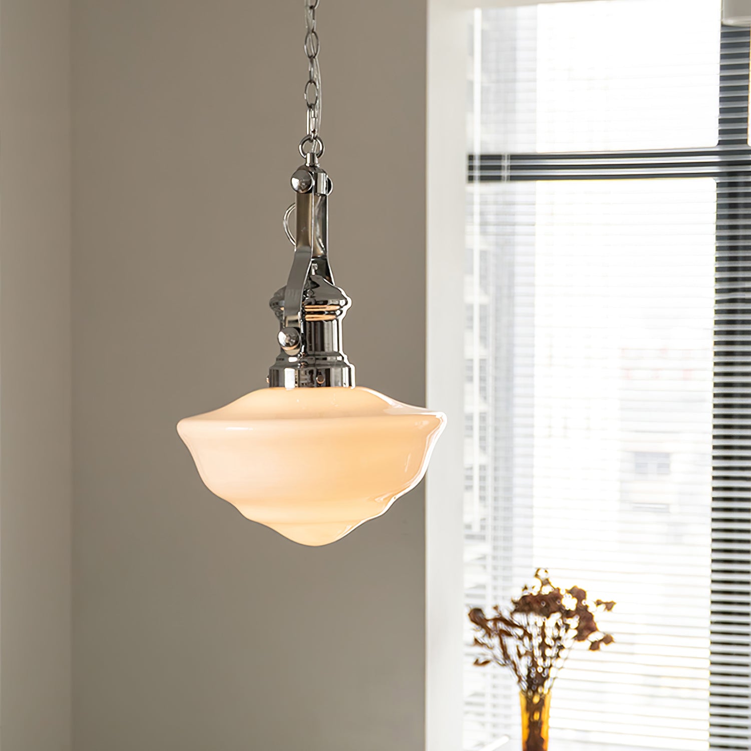 Schoolhouse Pendant Light | Lavagna Glass Hanging Lamp | Metal & Glass Design | E26/E27 Compatible | Farmhouse Modern Ceiling Light