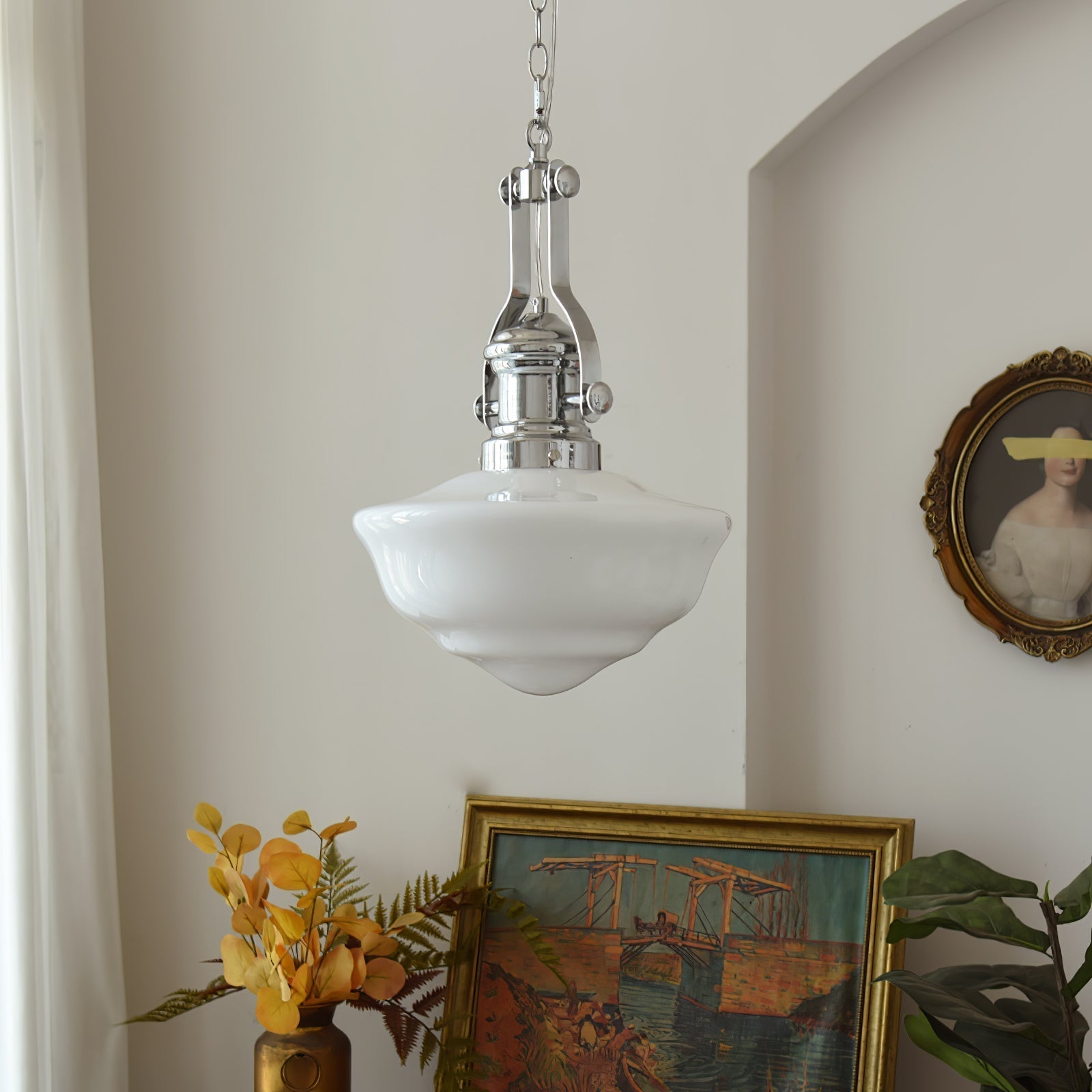 Schoolhouse Pendant Light | Lavagna Glass Hanging Lamp | Metal & Glass Design | E26/E27 Compatible | Farmhouse Modern Ceiling Light