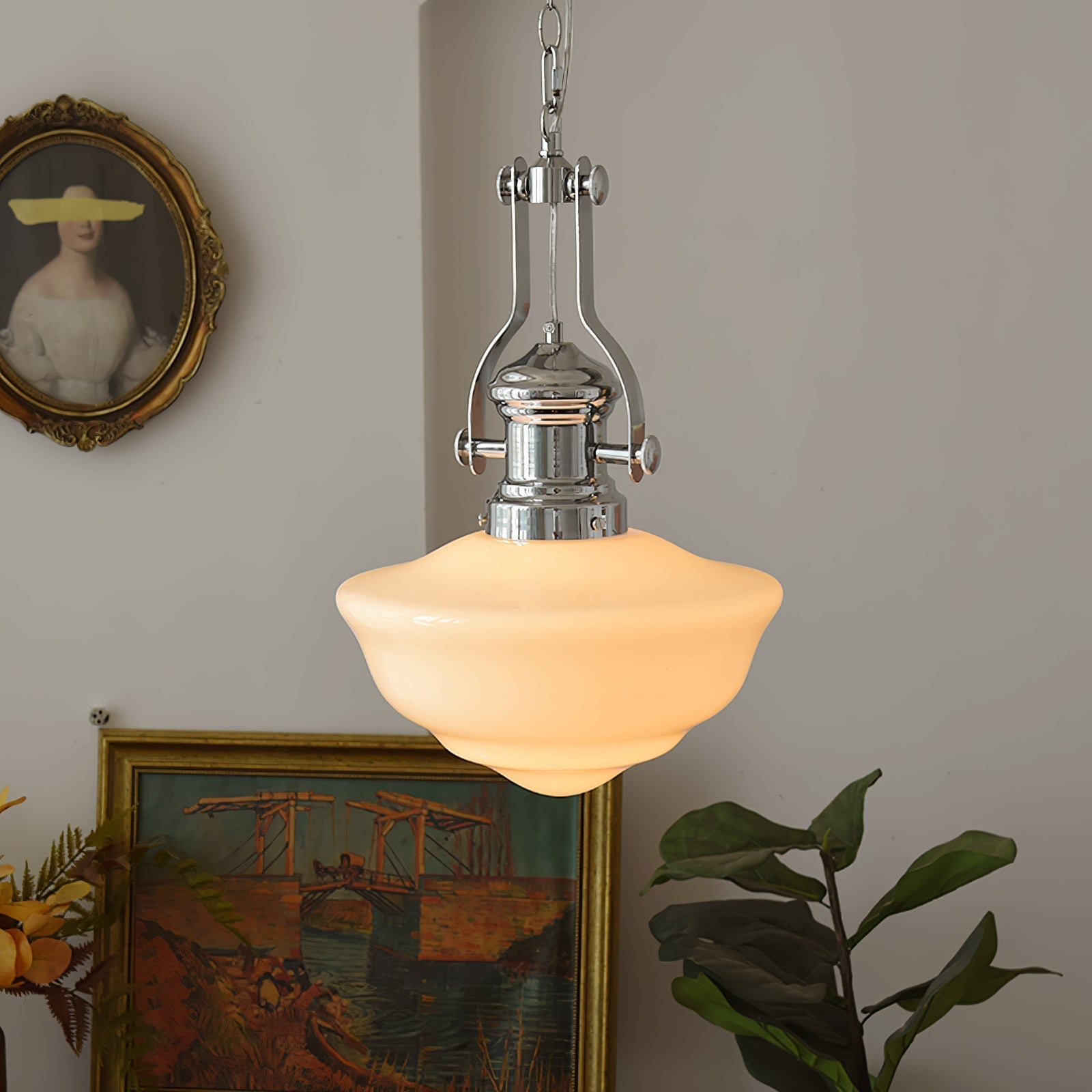 Schoolhouse Pendant Light | Lavagna Glass Hanging Lamp | Metal & Glass Design | E26/E27 Compatible | Farmhouse Modern Ceiling Light