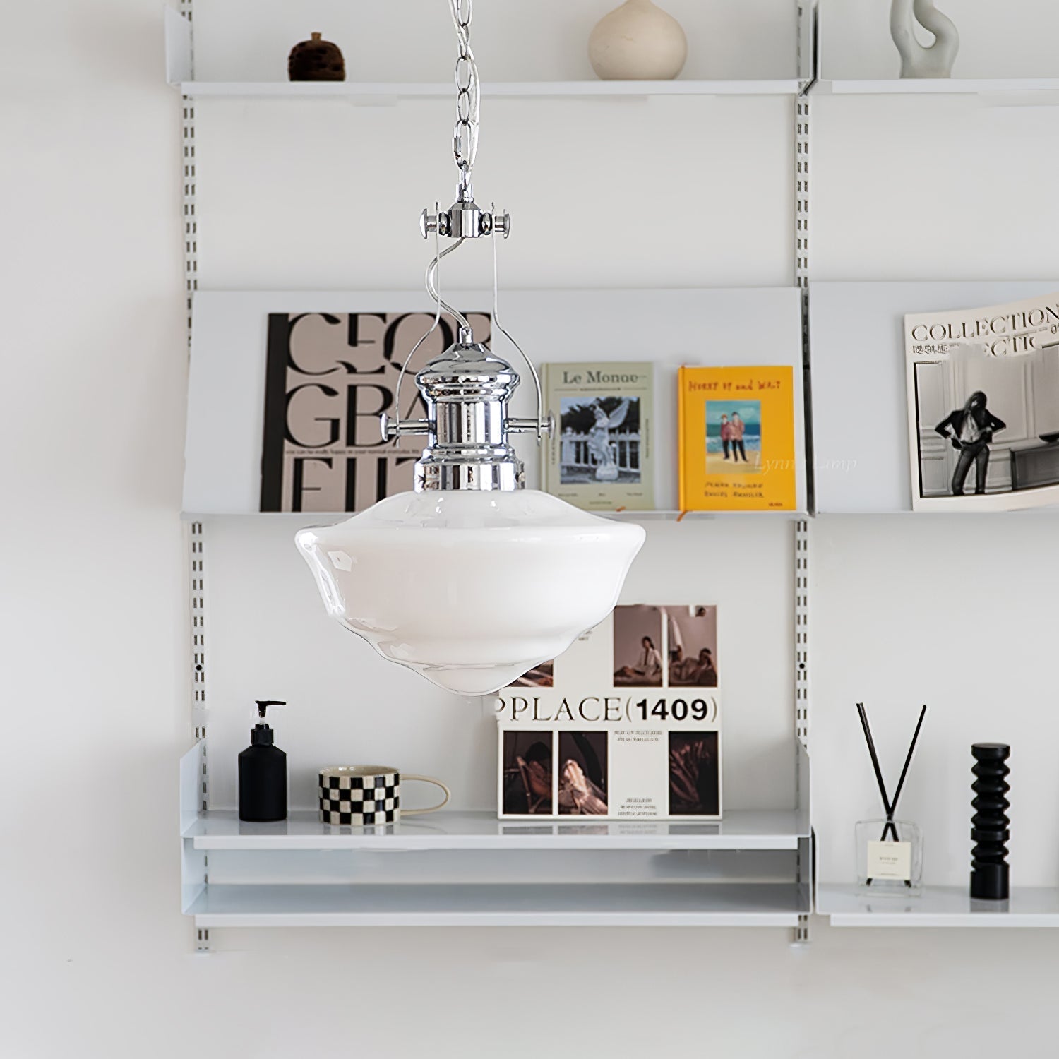 Schoolhouse Pendant Light | Lavagna Glass Hanging Lamp | Metal & Glass Design | E26/E27 Compatible | Farmhouse Modern Ceiling Light