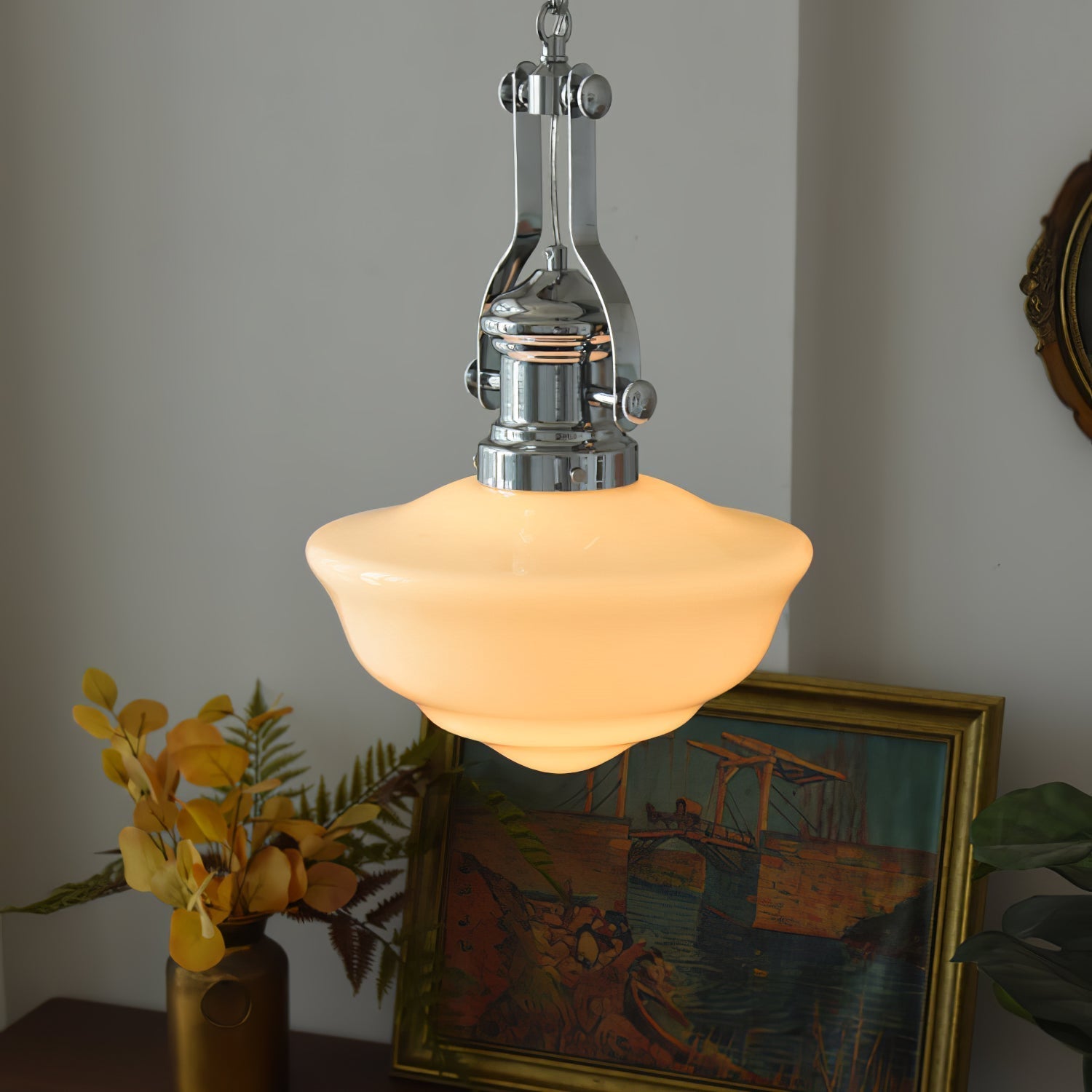 Schoolhouse Pendant Light | Lavagna Glass Hanging Lamp | Metal & Glass Design | E26/E27 Compatible | Farmhouse Modern Ceiling Light