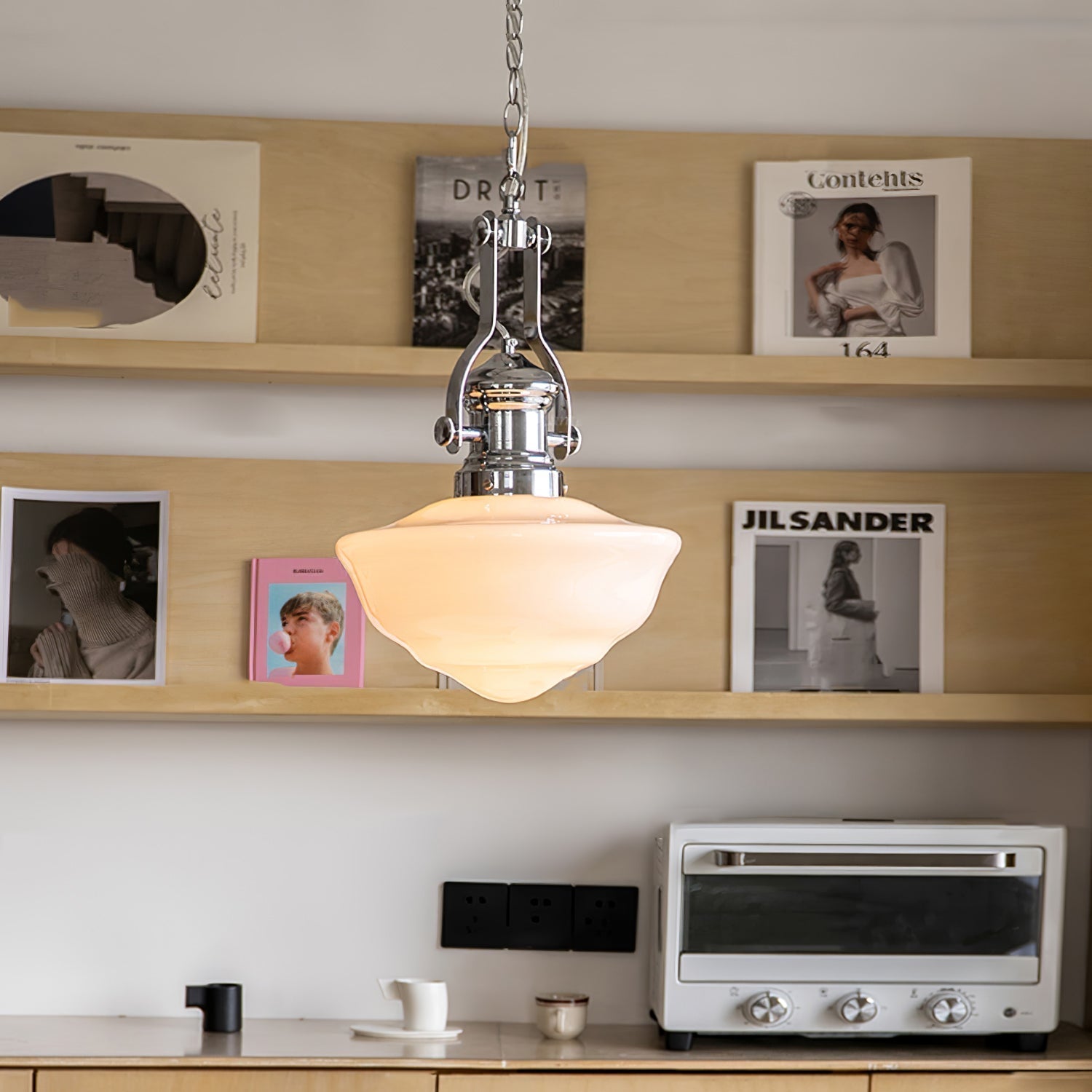 Schoolhouse Pendant Light | Lavagna Glass Hanging Lamp | Metal & Glass Design | E26/E27 Compatible | Farmhouse Modern Ceiling Light