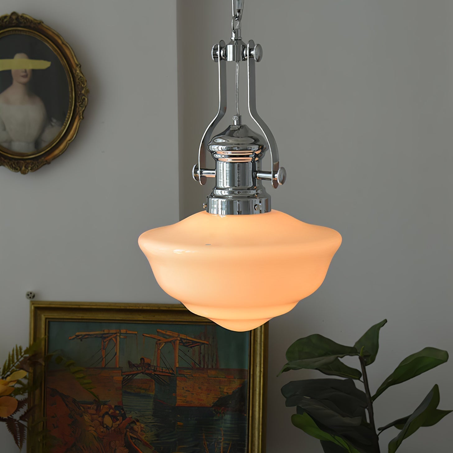 Schoolhouse Pendant Light | Lavagna Glass Hanging Lamp | Metal & Glass Design | E26/E27 Compatible | Farmhouse Modern Ceiling Light