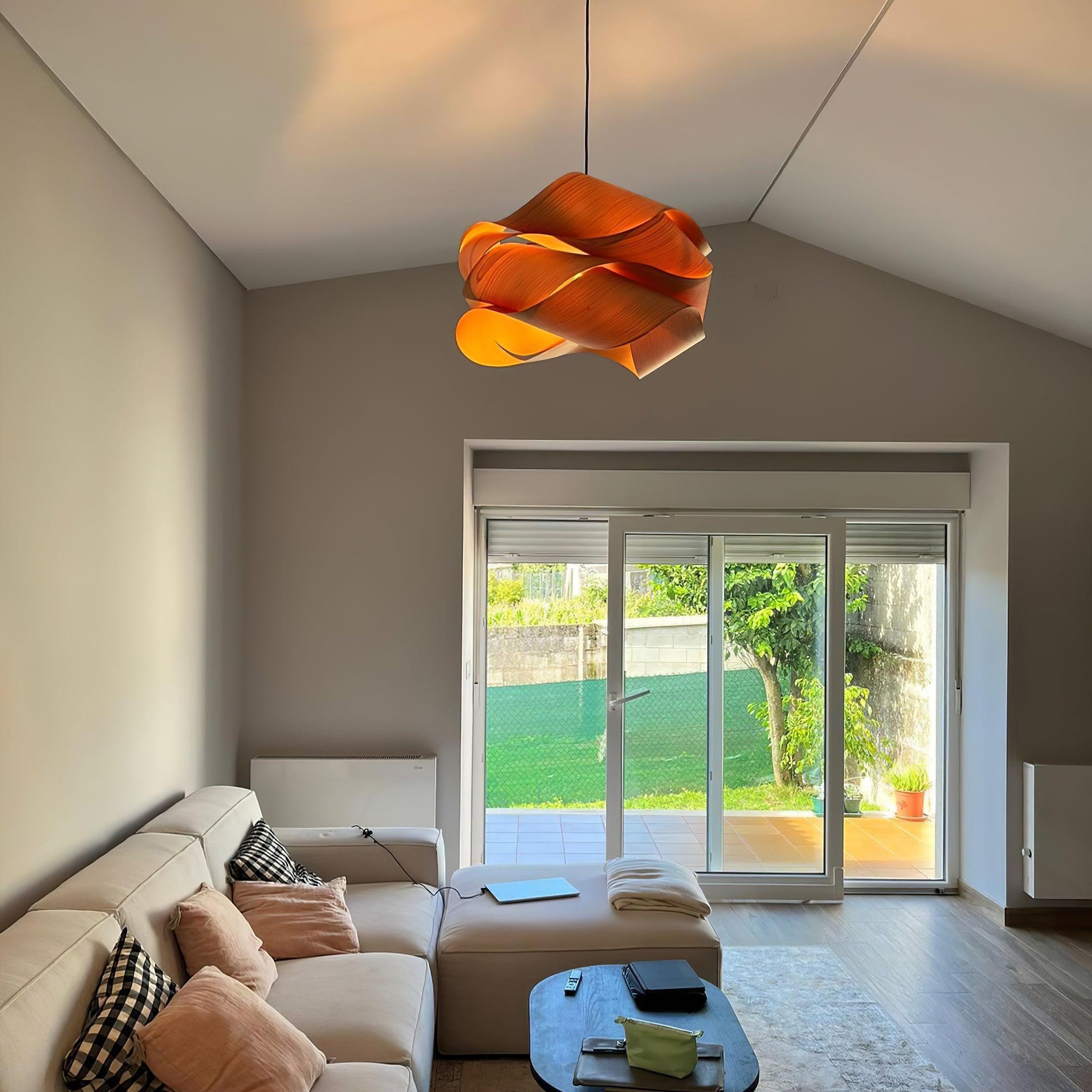 Wood Pendant Lamp Link Modern Design | Handmade Shade | E26 E27 Compatible | Warm Ambient Lighting | Dining Room Kitchen Island