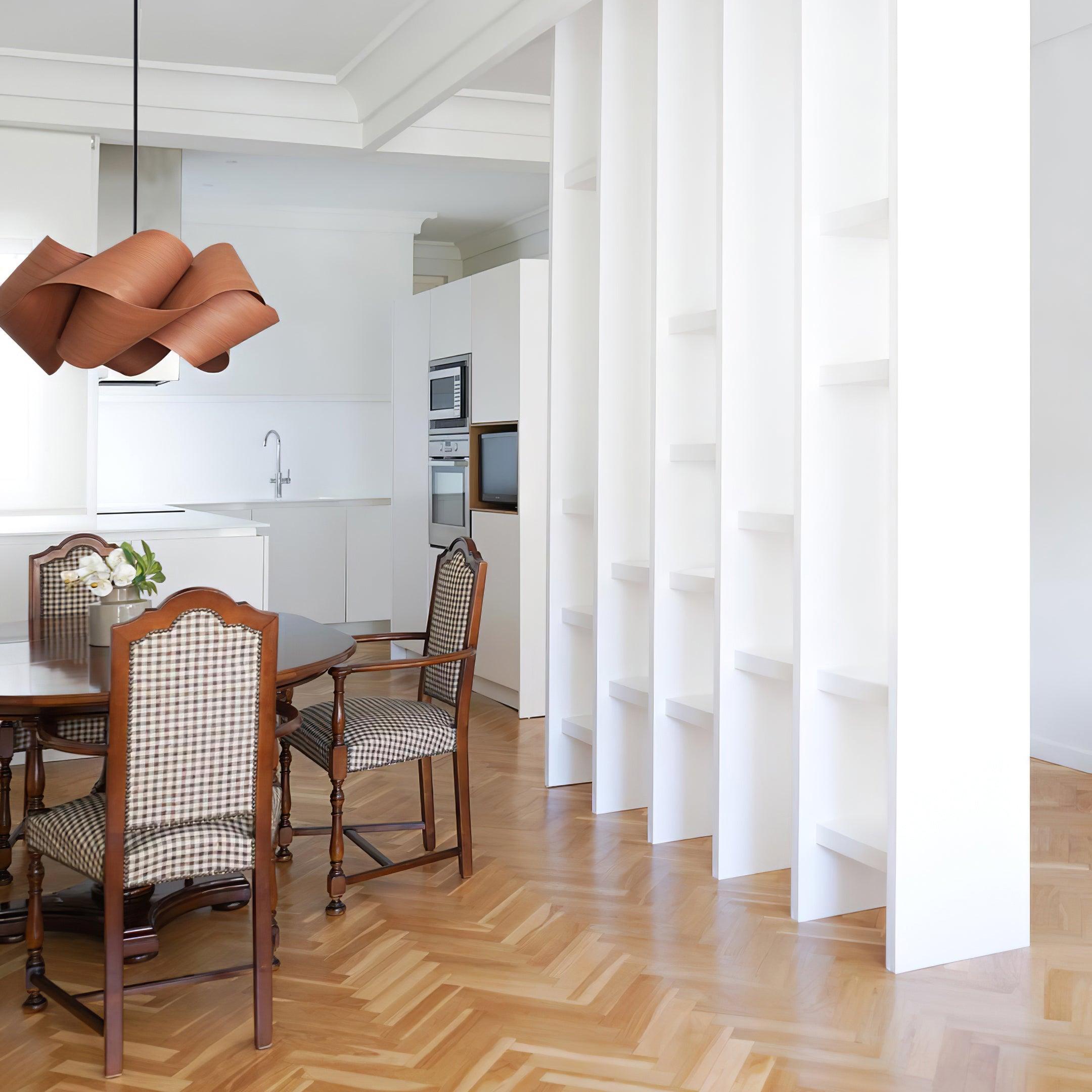 Wood Pendant Lamp Link Modern Design | Handmade Shade | E26 E27 Compatible | Warm Ambient Lighting | Dining Room Kitchen Island