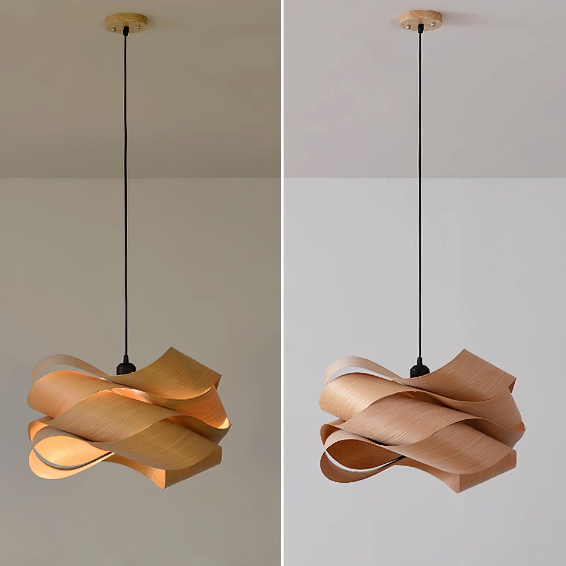 Wood Pendant Lamp Link Modern Design | Handmade Shade | E26 E27 Compatible | Warm Ambient Lighting | Dining Room Kitchen Island