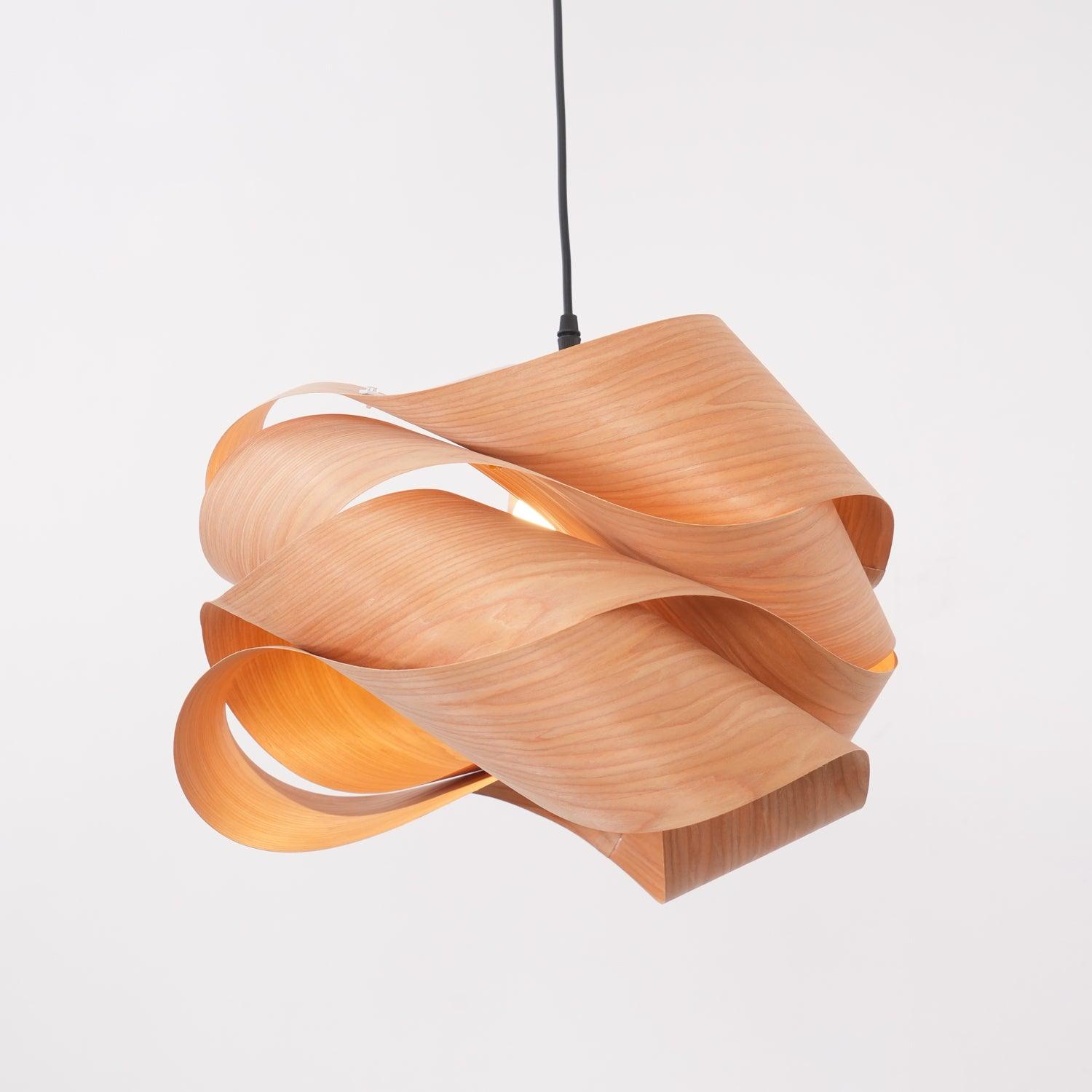 Wood Pendant Lamp Link Modern Design | Handmade Shade | E26 E27 Compatible | Warm Ambient Lighting | Dining Room Kitchen Island