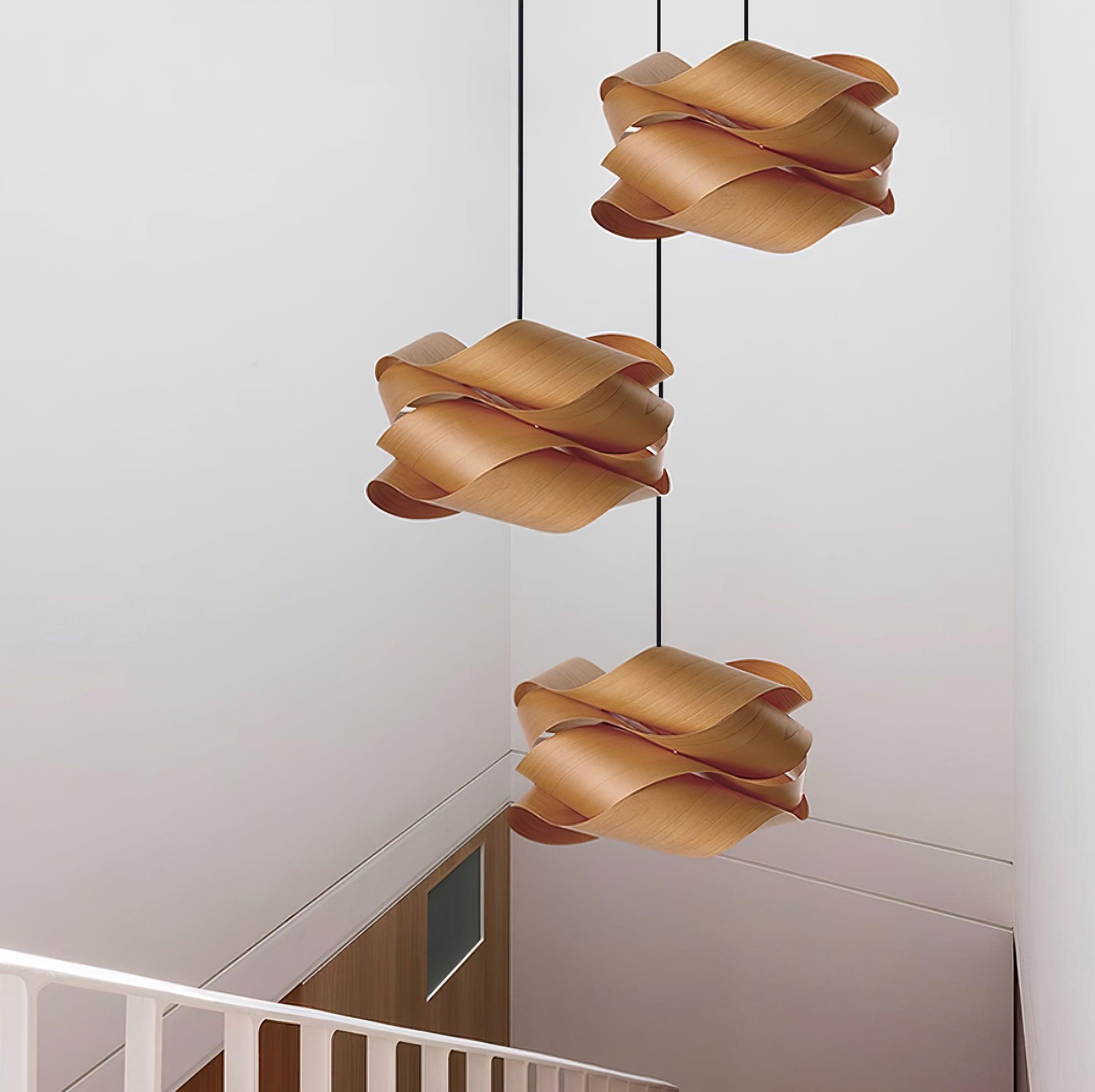 Wood Pendant Lamp Link Modern Design | Handmade Shade | E26 E27 Compatible | Warm Ambient Lighting | Dining Room Kitchen Island