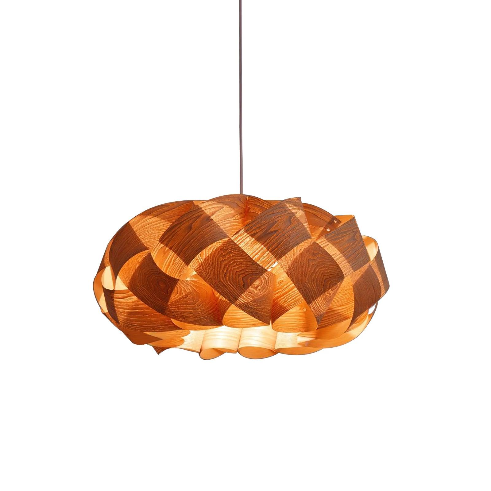 Wood Pendant Lamp Link Modern Design | Handmade Shade | E26 E27 Compatible | Warm Ambient Lighting | Dining Room Kitchen Island