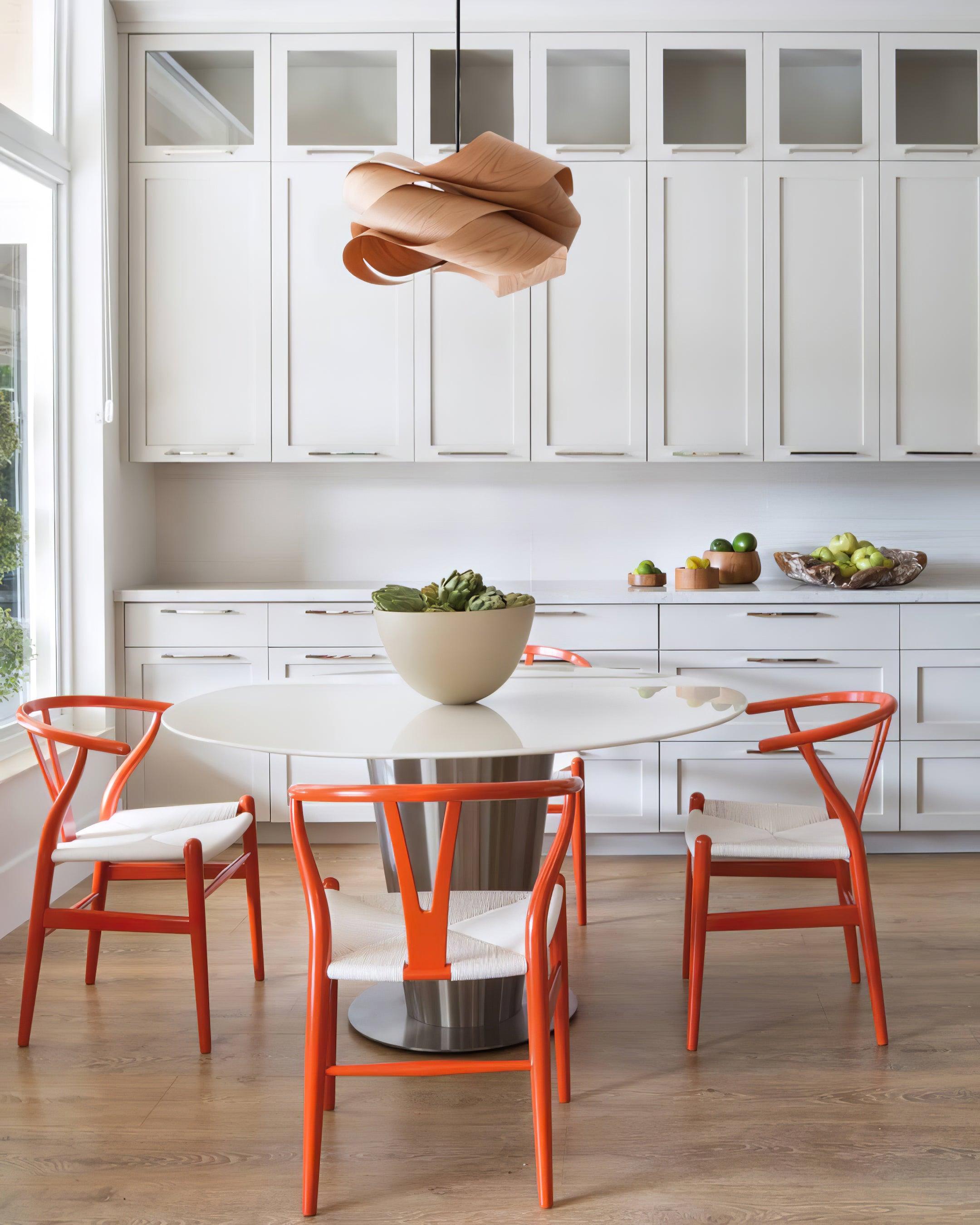 Wood Pendant Lamp Link Modern Design | Handmade Shade | E26 E27 Compatible | Warm Ambient Lighting | Dining Room Kitchen Island