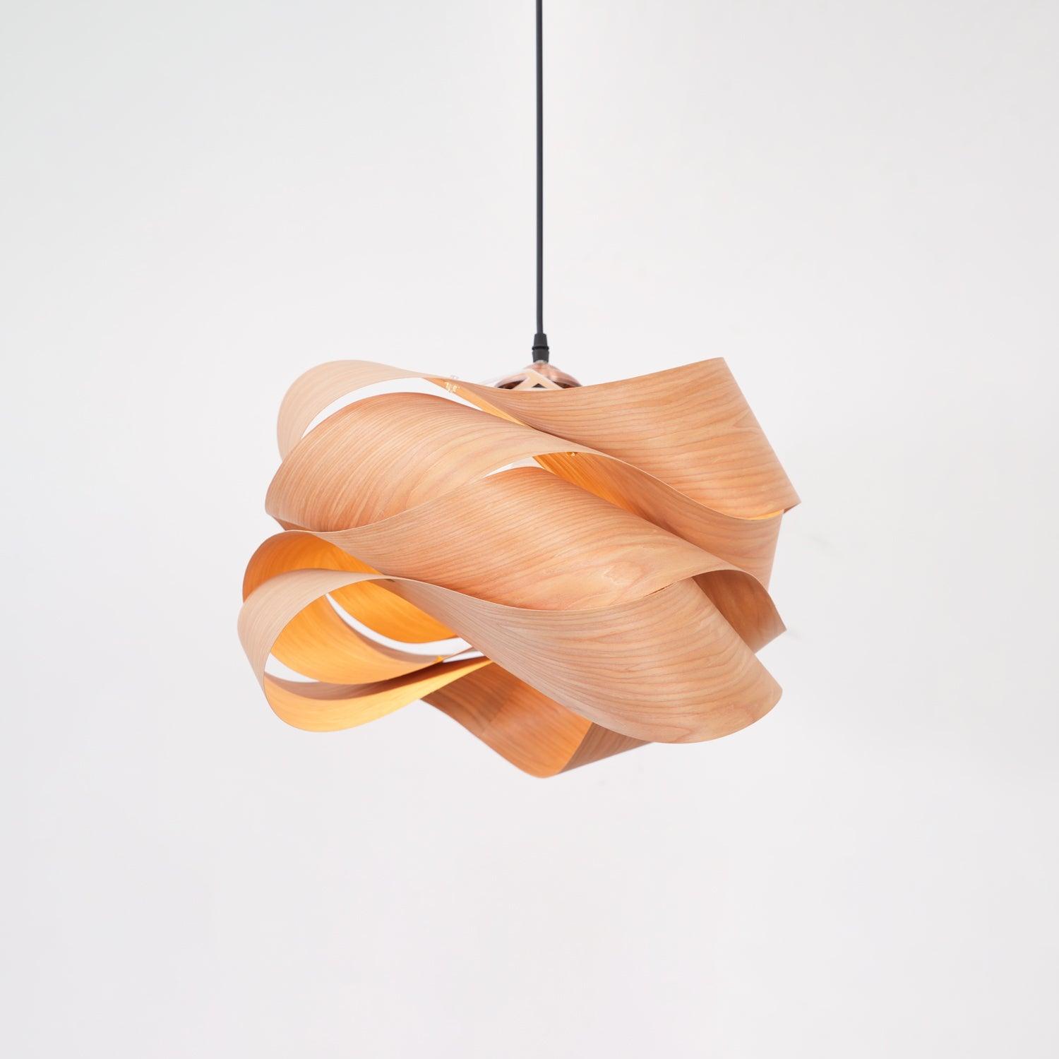 Wood Pendant Lamp Link Modern Design | Handmade Shade | E26 E27 Compatible | Warm Ambient Lighting | Dining Room Kitchen Island