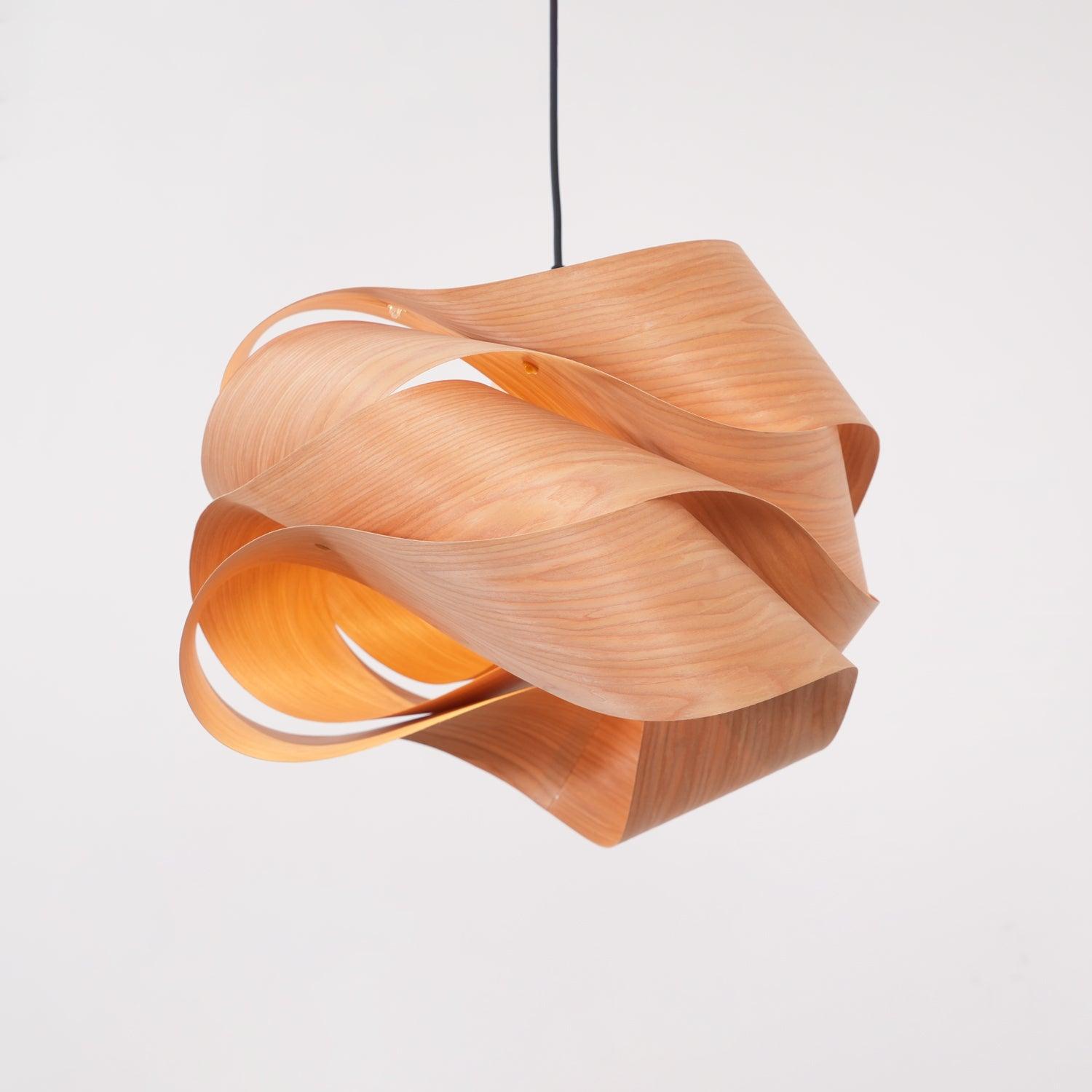 Wood Pendant Lamp Link Modern Design | Handmade Shade | E26 E27 Compatible | Warm Ambient Lighting | Dining Room Kitchen Island