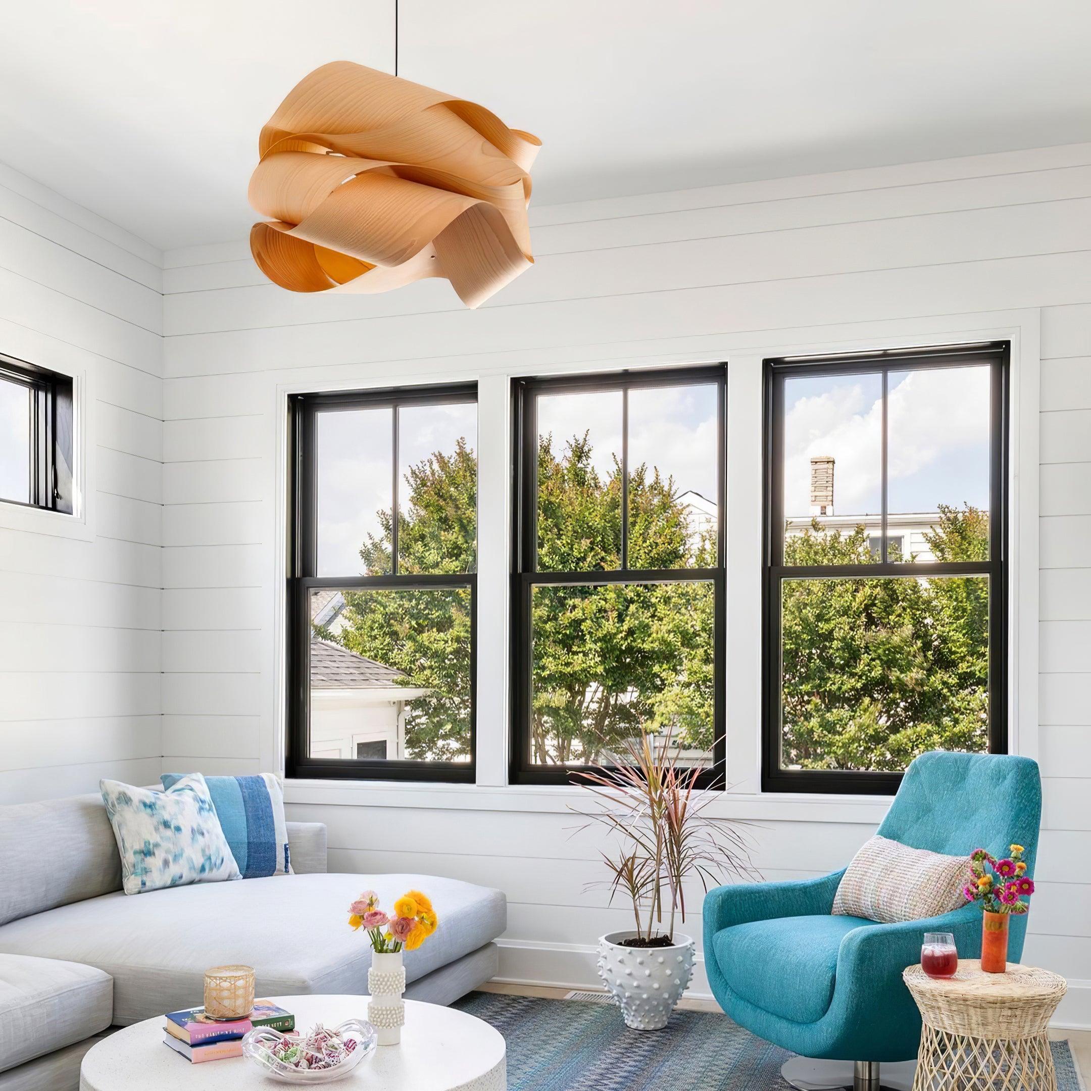 Wood Pendant Lamp Link Modern Design | Handmade Shade | E26 E27 Compatible | Warm Ambient Lighting | Dining Room Kitchen Island