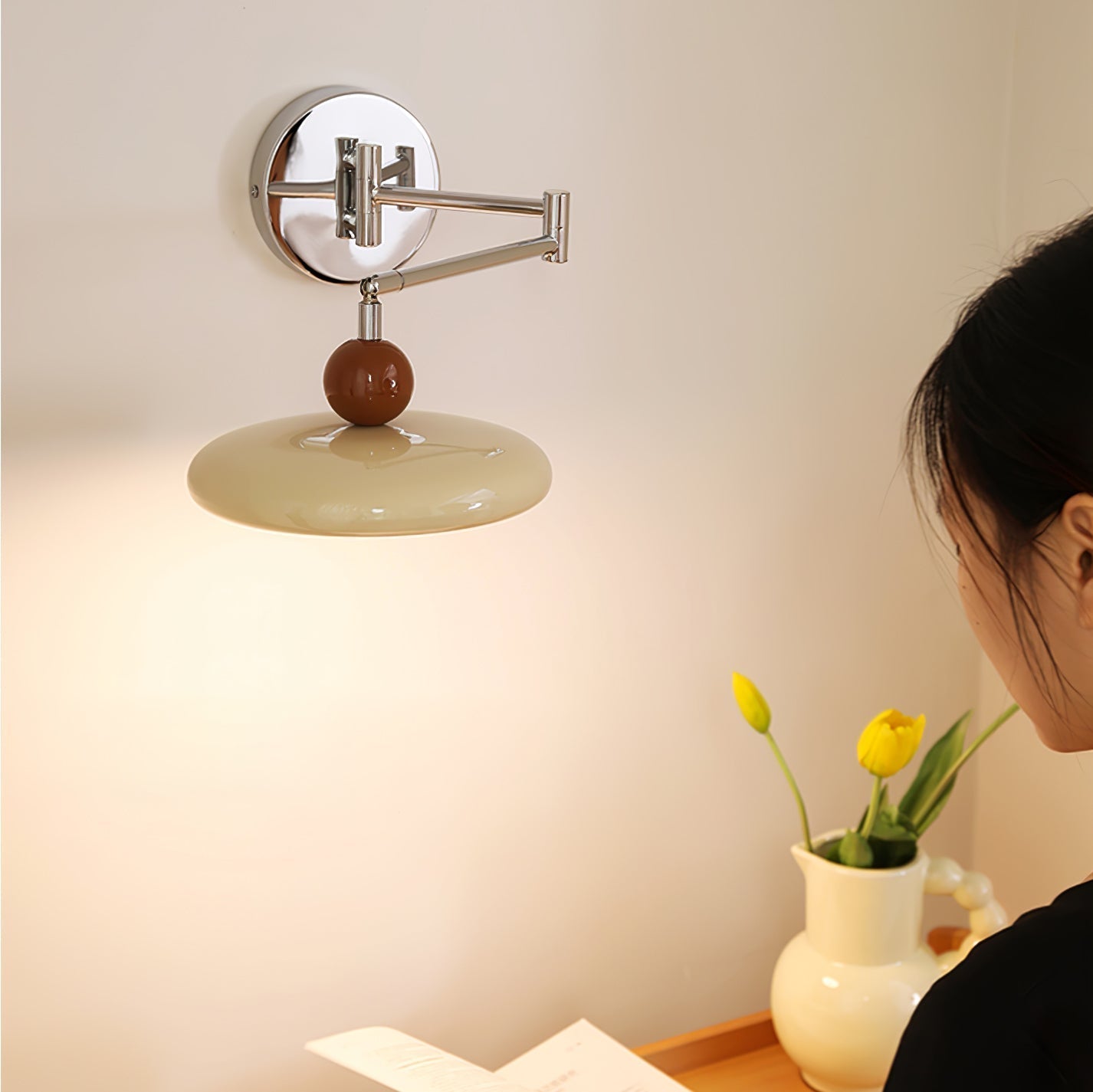 Swing Arm LED Wall Lamp Lola Adjustable | Modern Metal Acrylic | Integrated LED | Hardwired Wall Light for Bedroom and Reading