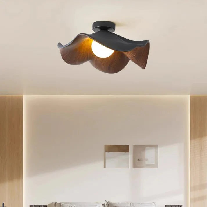 Scandinavian Wooden Lotus Ceiling Lamp Made of Resin