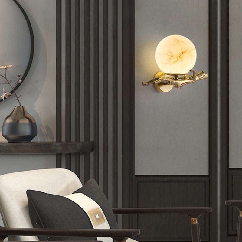 Modern Marble Wall Lamp Scandinavian Design | Copper Stone Wall Light | LED Indoor Lighting | Luxury Minimalist Fixture | 30cm