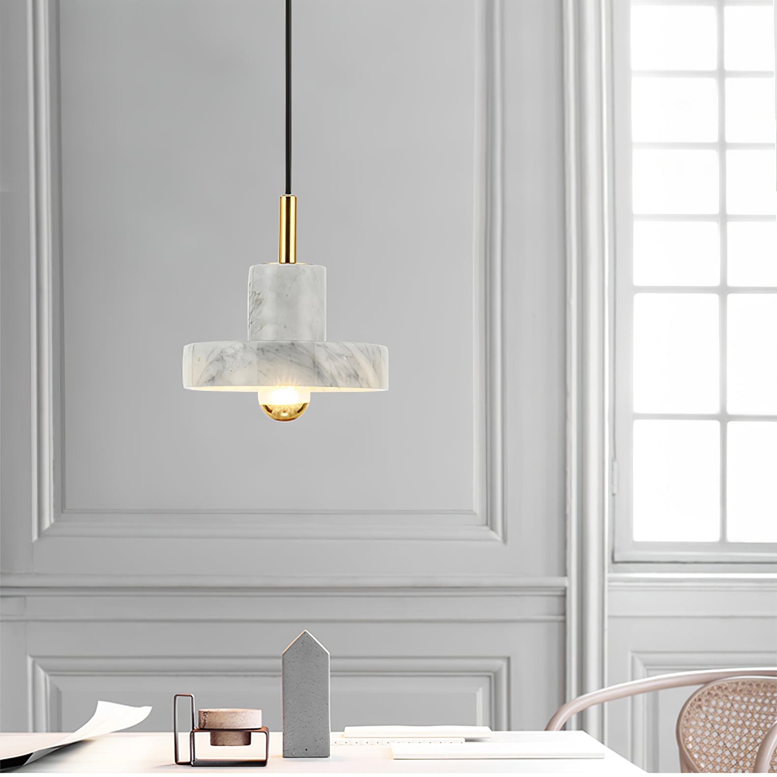 Marble Pendant Lamp Inspired by Taj Mahal | Natural Stone Finish | Integrated LED 3000K Warm Light | Adjustable Hanging Ceiling Light