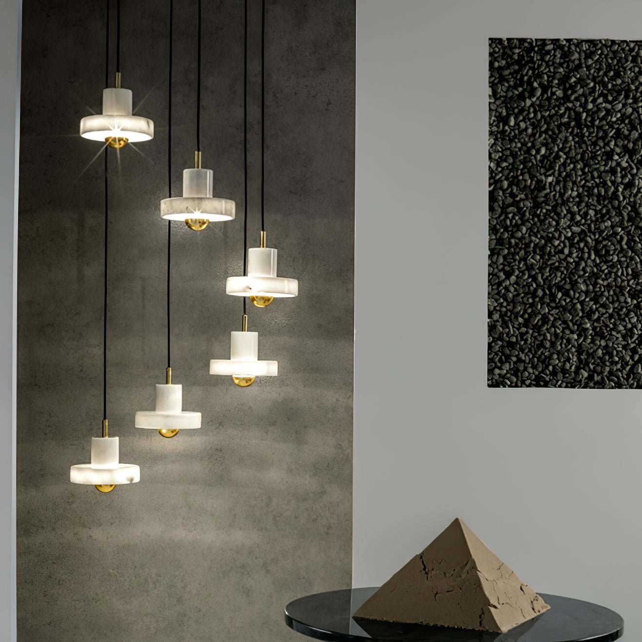 Marble Pendant Lamp Inspired by Taj Mahal | Natural Stone Finish | Integrated LED 3000K Warm Light | Adjustable Hanging Ceiling Light