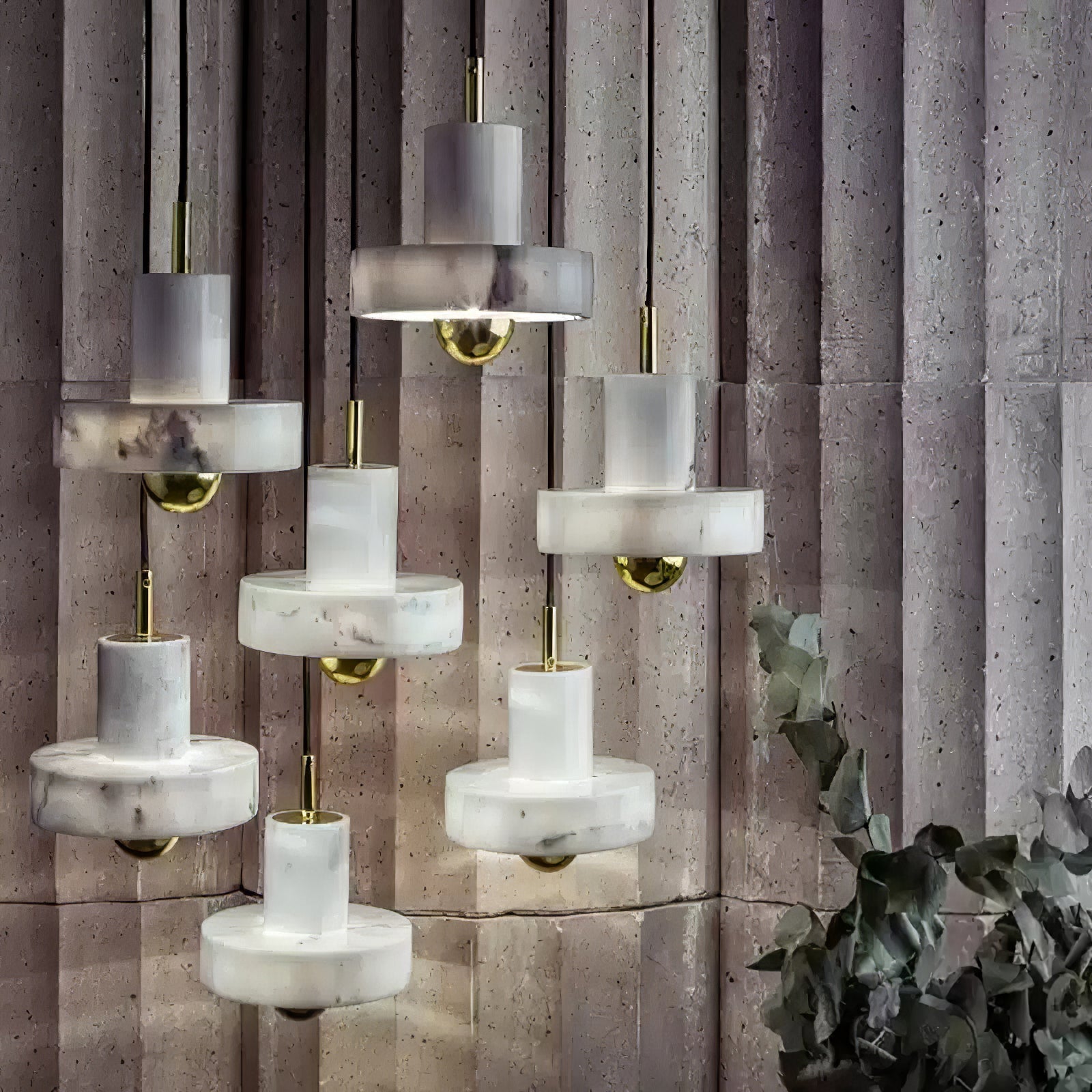 Marble Pendant Lamp Inspired by Taj Mahal | Natural Stone Finish | Integrated LED 3000K Warm Light | Adjustable Hanging Ceiling Light