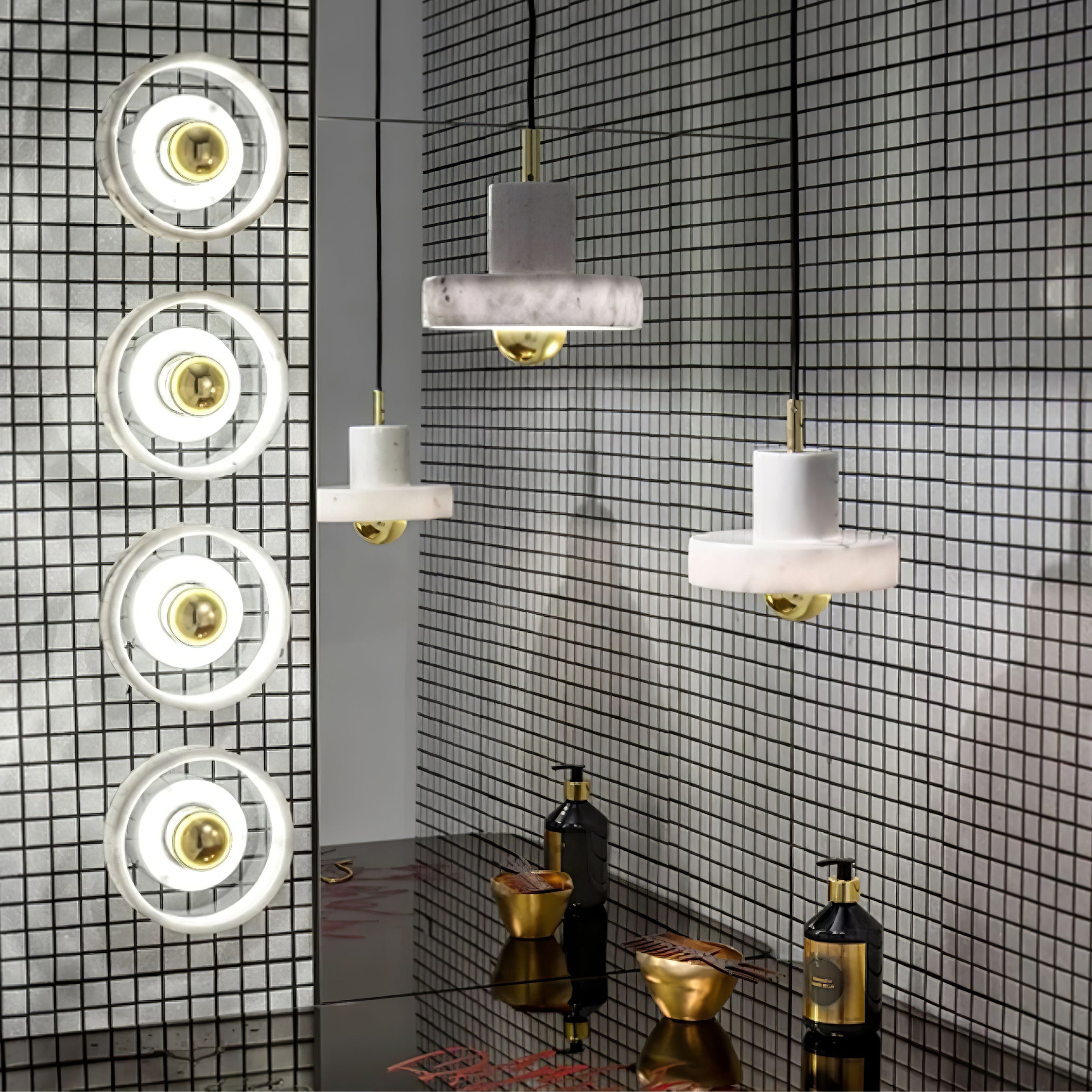Marble Pendant Lamp Inspired by Taj Mahal | Natural Stone Finish | Integrated LED 3000K Warm Light | Adjustable Hanging Ceiling Light