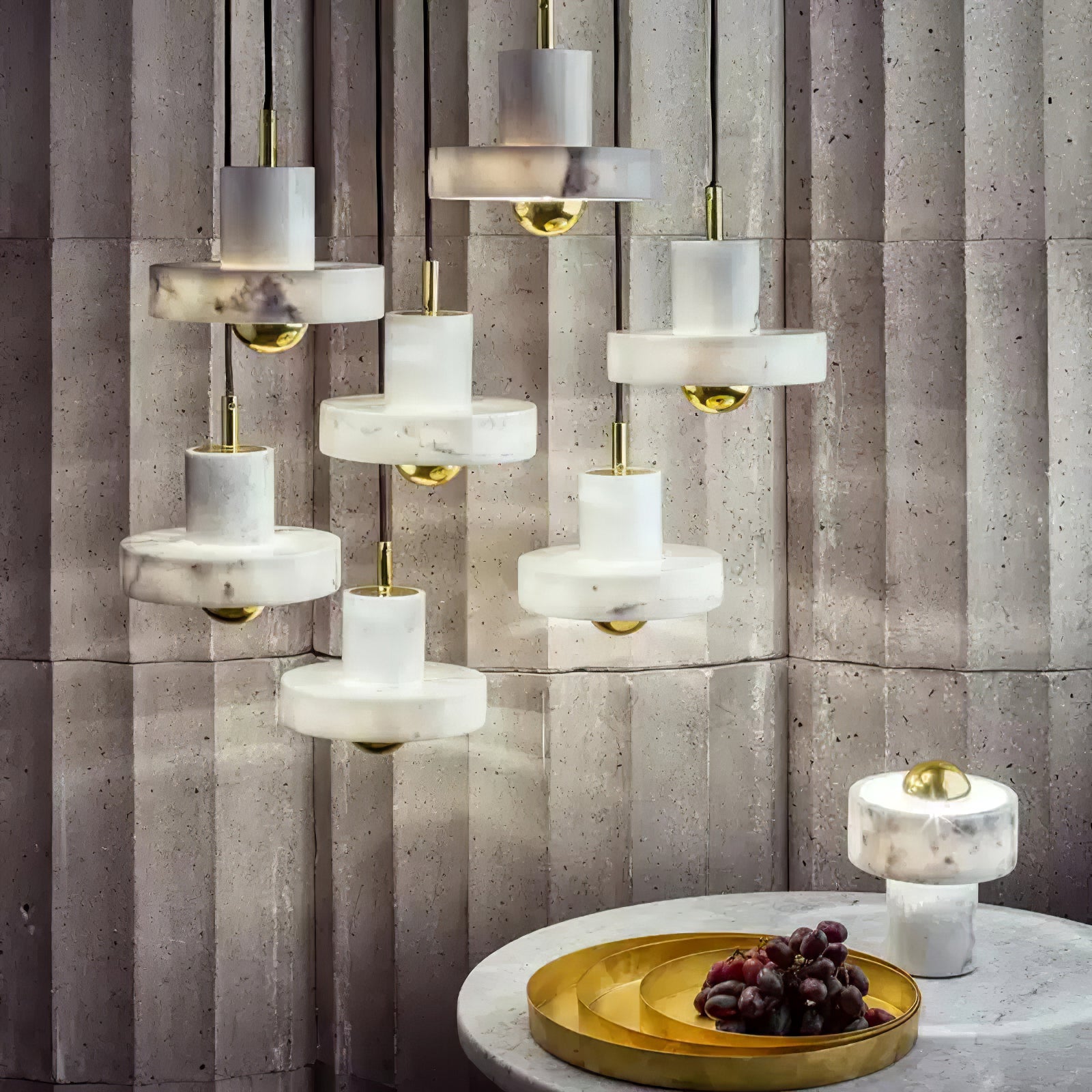 Marble Pendant Lamp Inspired by Taj Mahal | Natural Stone Finish | Integrated LED 3000K Warm Light | Adjustable Hanging Ceiling Light