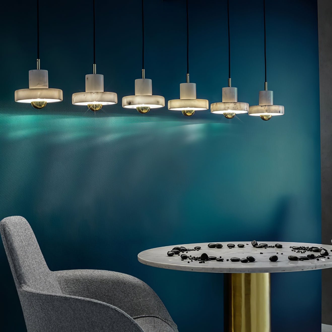Marble Pendant Lamp Inspired by Taj Mahal | Natural Stone Finish | Integrated LED 3000K Warm Light | Adjustable Hanging Ceiling Light