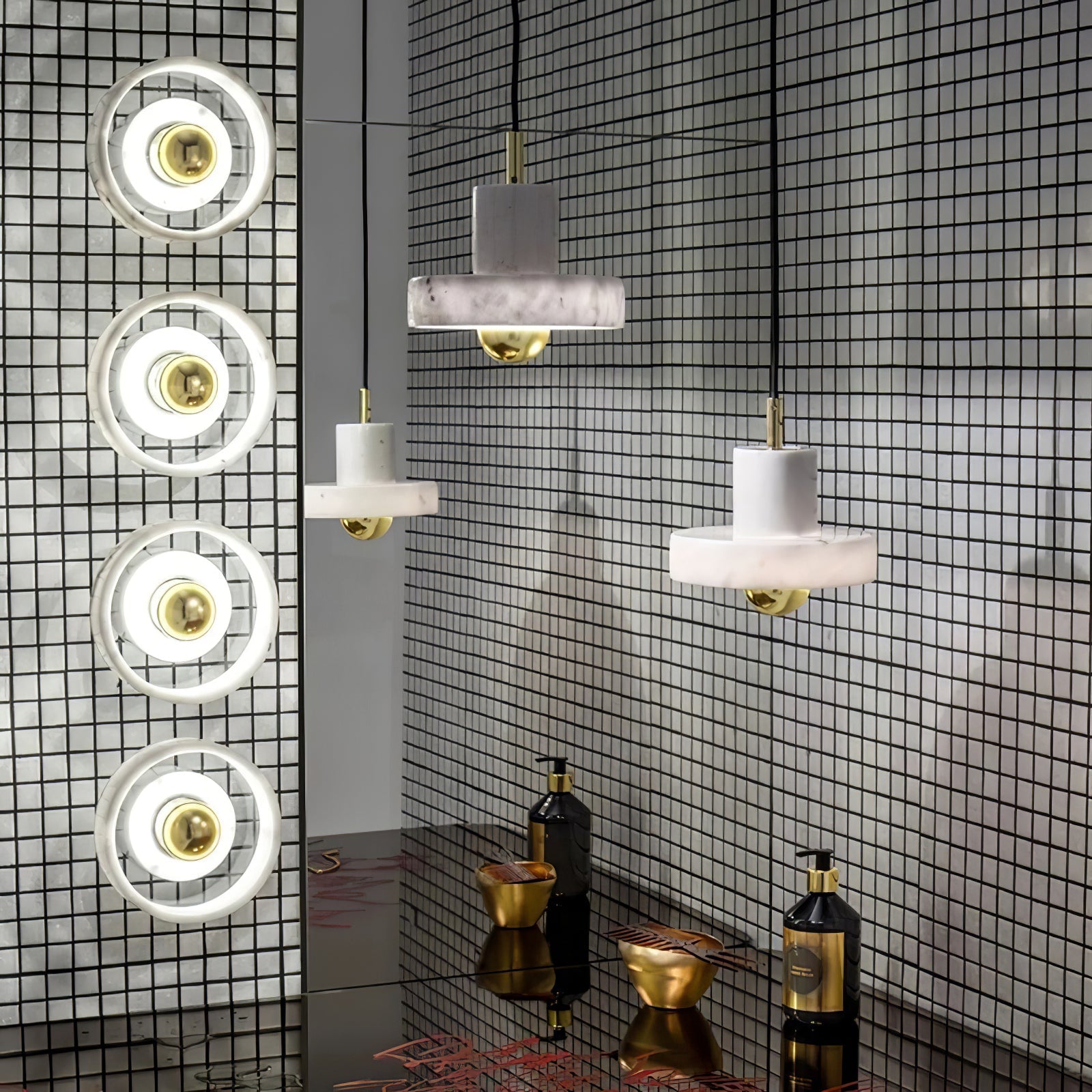 Marble Pendant Lamp Inspired by Taj Mahal | Natural Stone Finish | Integrated LED 3000K Warm Light | Adjustable Hanging Ceiling Light