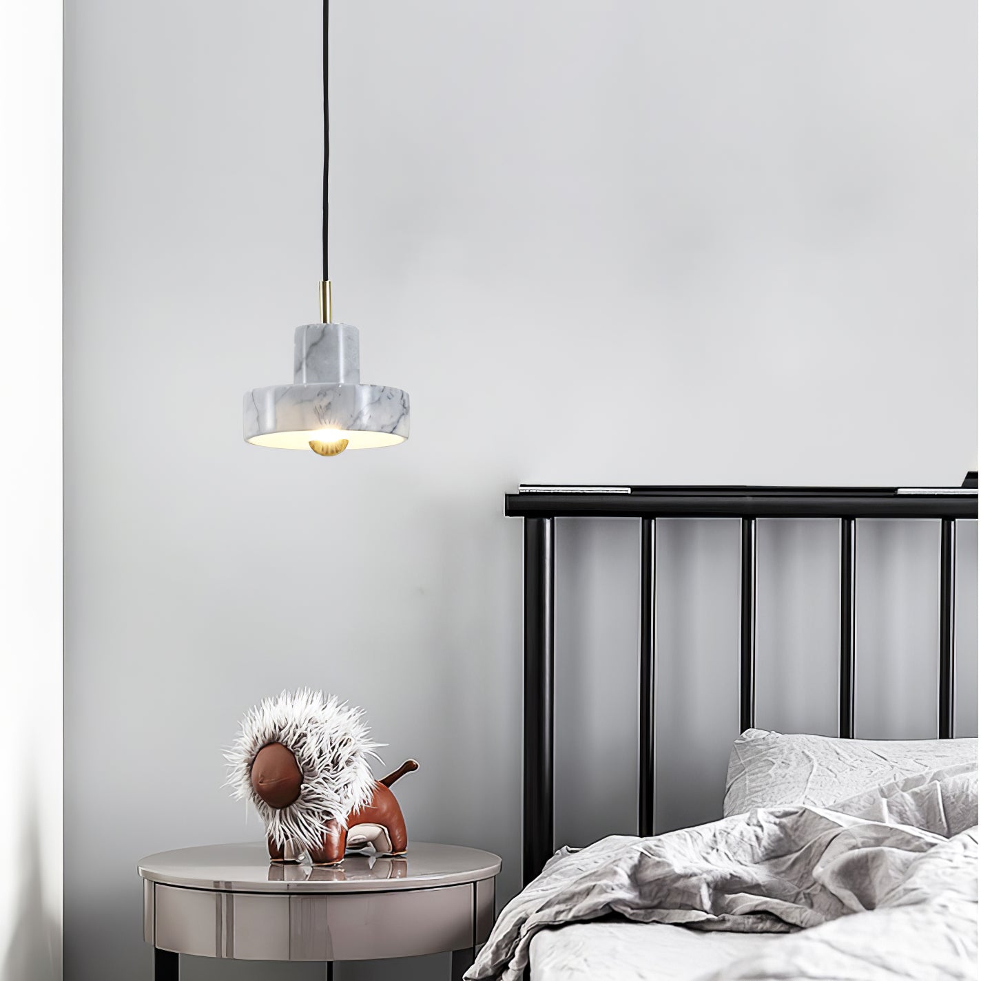 Marble Pendant Lamp Inspired by Taj Mahal | Natural Stone Finish | Integrated LED 3000K Warm Light | Adjustable Hanging Ceiling Light