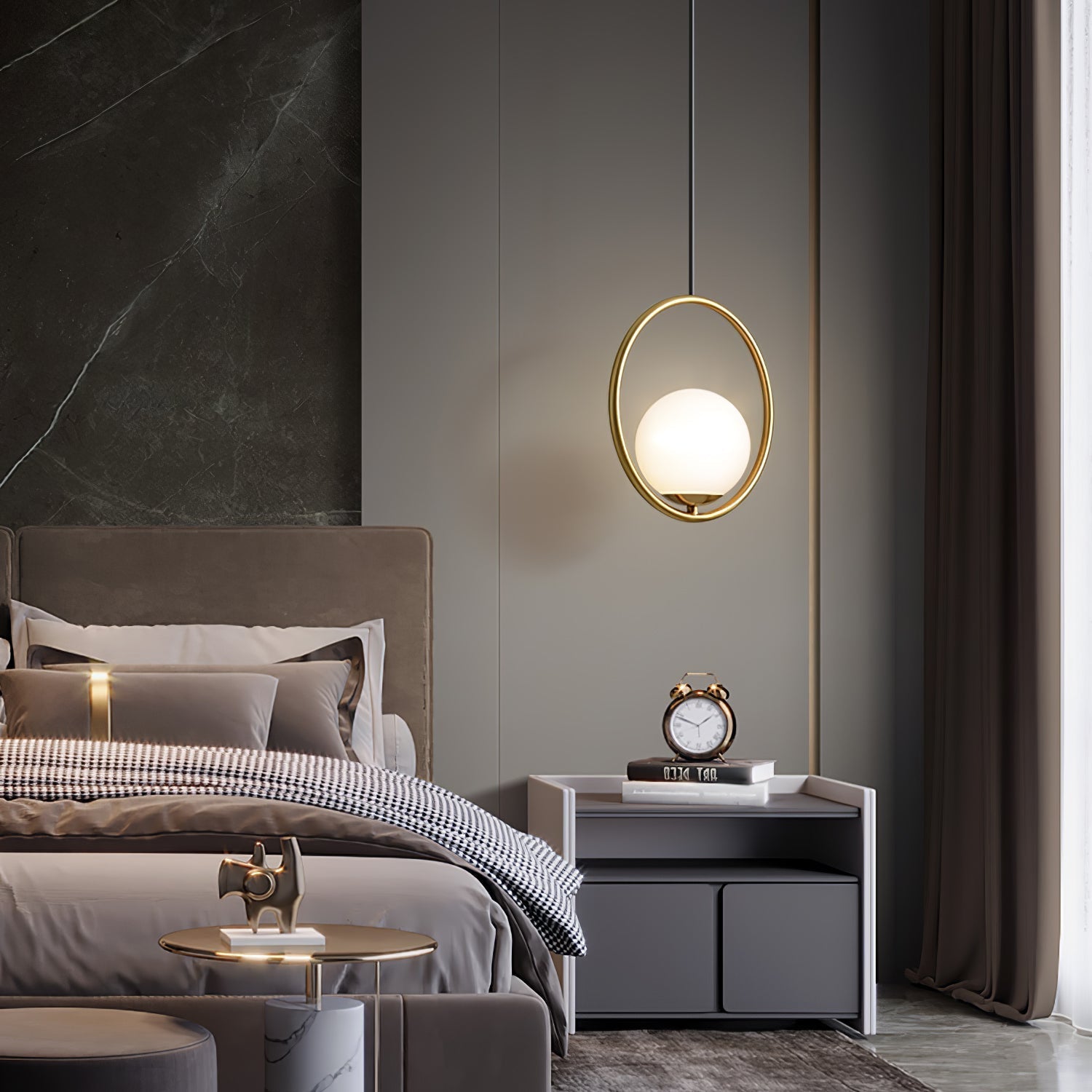 Mila Pendant Lamp Modern Glass Design | Elegant Hanging Ceiling Light | Metal Frame | E14 LED Edison Bulb | Oval & Round Sizes