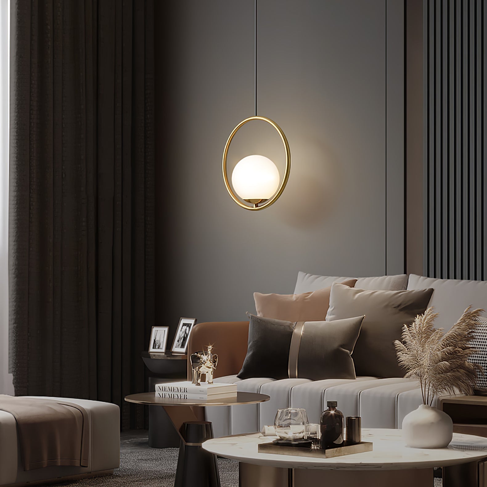 Mila Pendant Lamp Modern Glass Design | Elegant Hanging Ceiling Light | Metal Frame | E14 LED Edison Bulb | Oval & Round Sizes