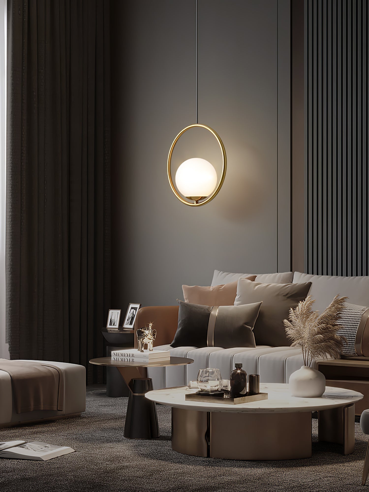 Mila Pendant Lamp Modern Glass Design | Elegant Hanging Ceiling Light | Metal Frame | E14 LED Edison Bulb | Oval & Round Sizes