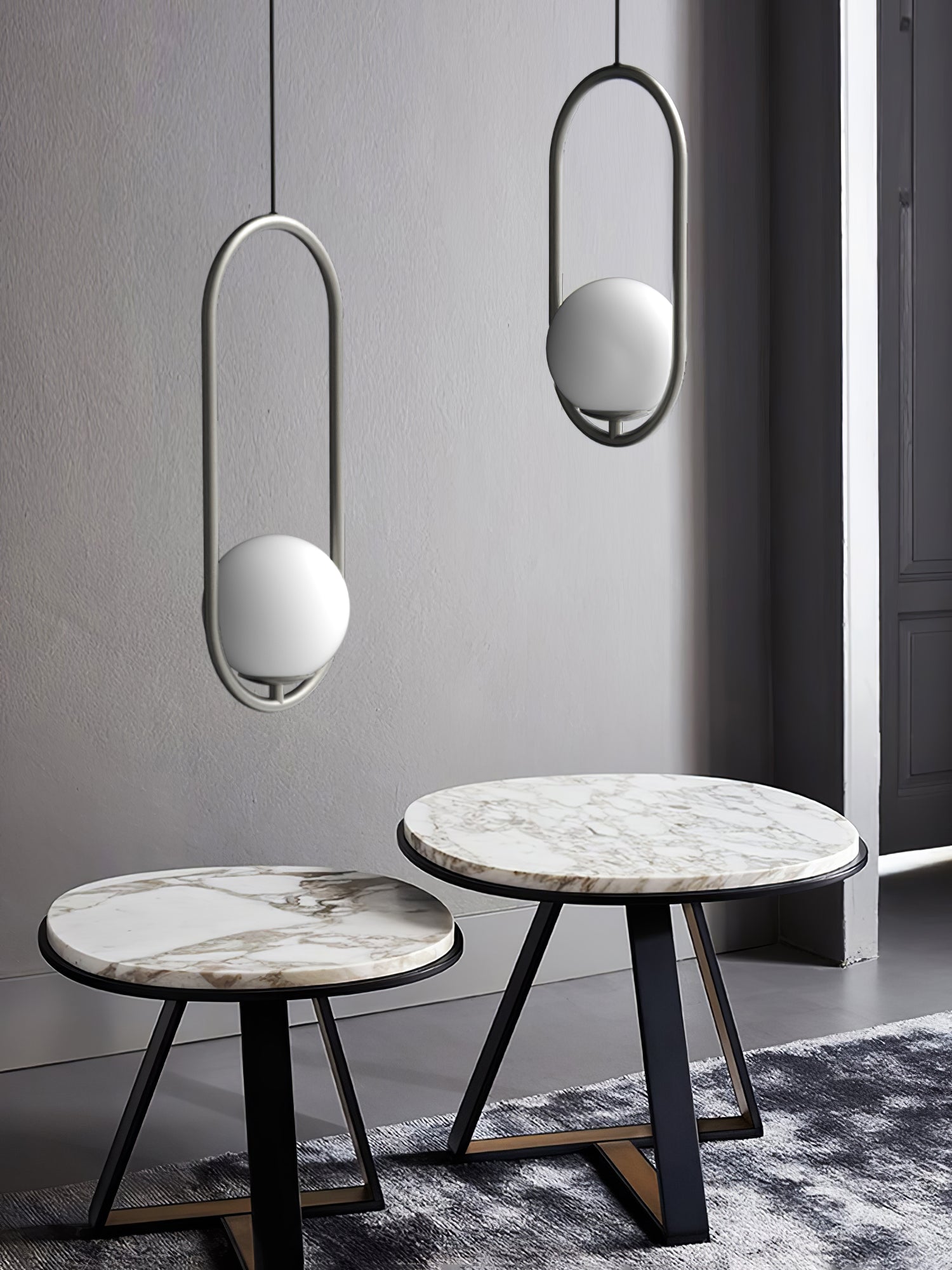 Mila Pendant Lamp Modern Glass Design | Elegant Hanging Ceiling Light | Metal Frame | E14 LED Edison Bulb | Oval & Round Sizes