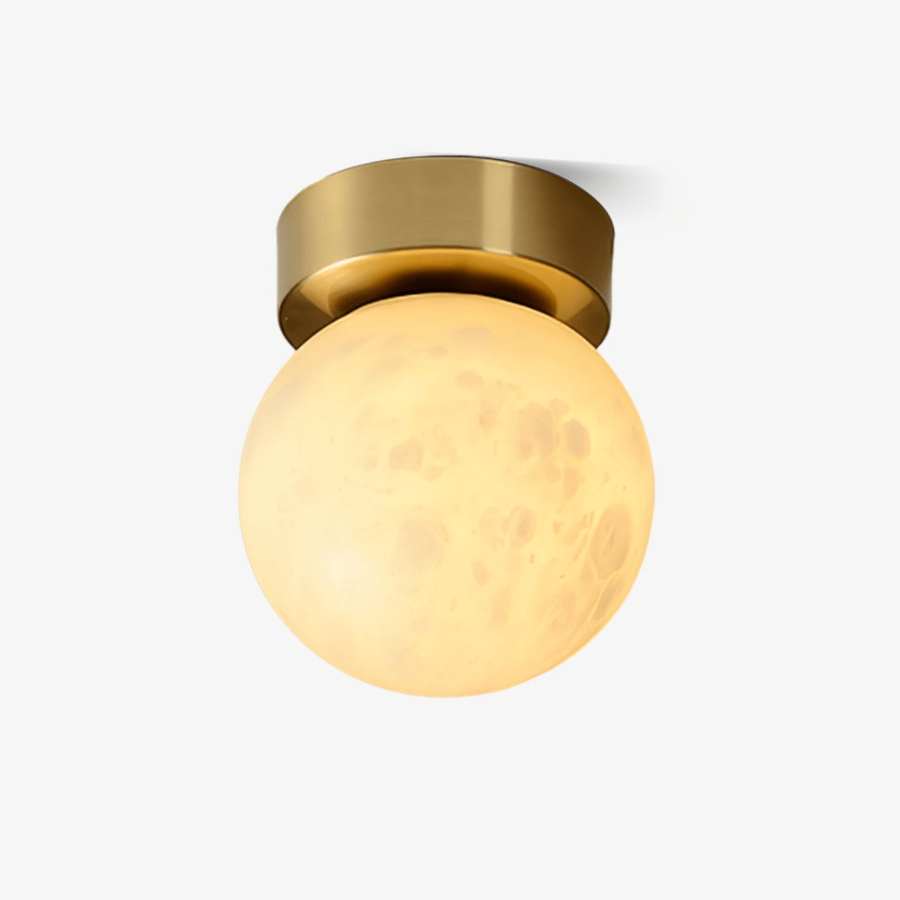 Modern Moon Alabaster Ceiling Lamp LED | Brass Round Flush Mount Light | 3 Color Temperature Indoor Ceiling Fixture Ø15cm