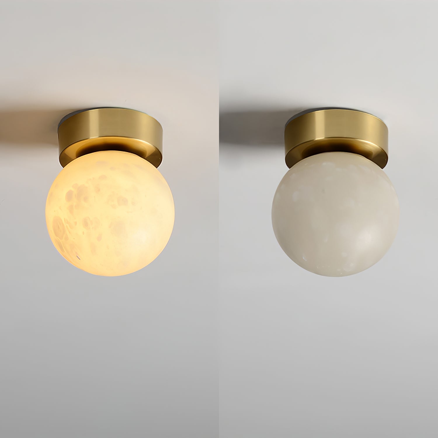 Modern Moon Alabaster Ceiling Lamp LED | Brass Round Flush Mount Light | 3 Color Temperature Indoor Ceiling Fixture Ø15cm
