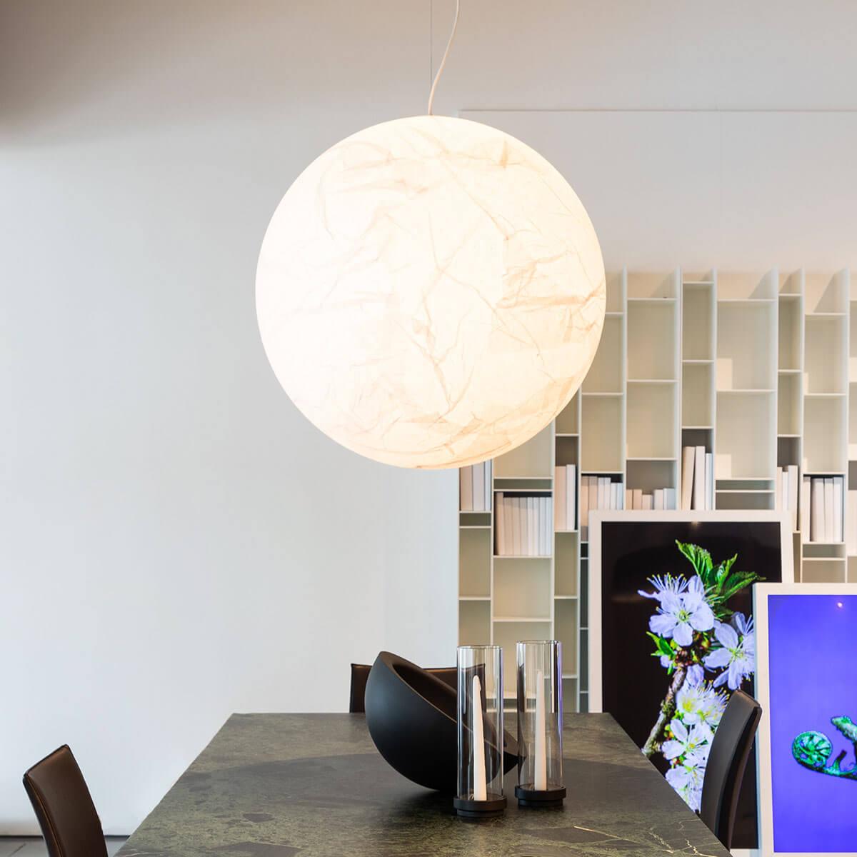 Moon Silk Pendant Lamp E26/E27 | Modern Silk & Acrylic Hanging Light | Adjustable Ceiling Fixture for Bedroom & Dining Room